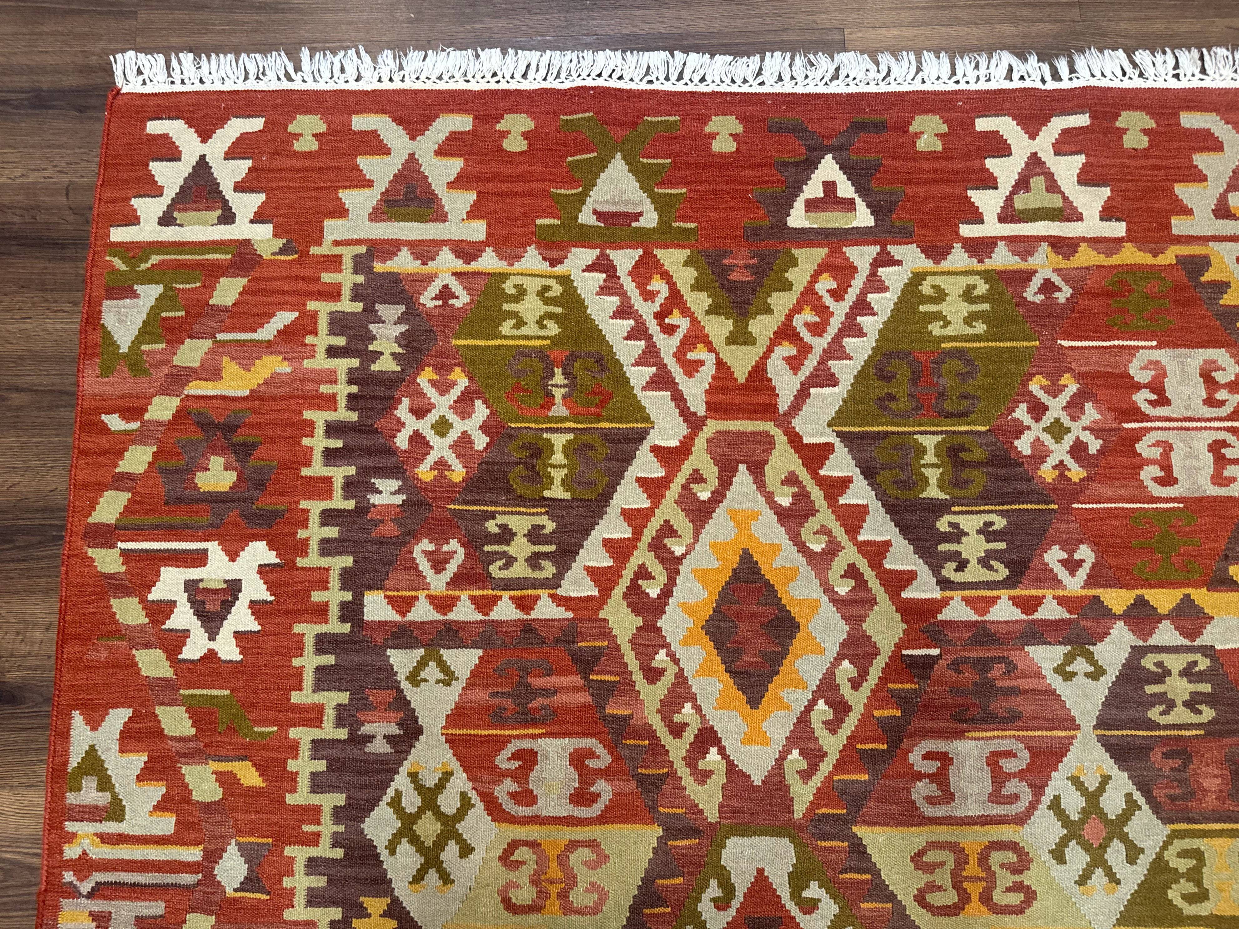 Turkish Kilim Rug 8x10, Geometric Design, Large Kilim Carpet - Jewel Rugs