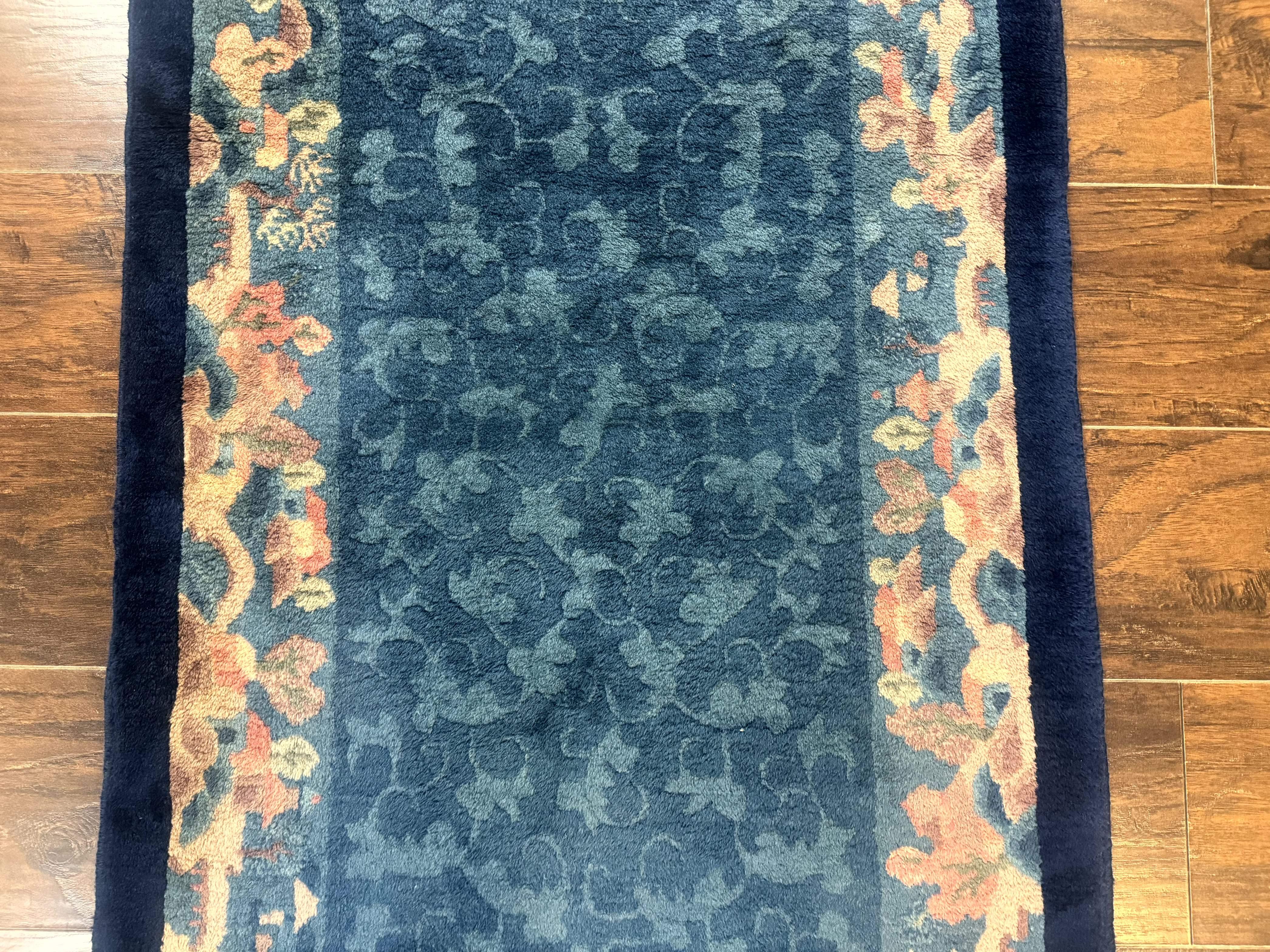 Blue Chinese Wool Rug 2.5 x 4, Peking Rug, Fete Rug, Semi Antique Chinese Carpet - Jewel Rugs