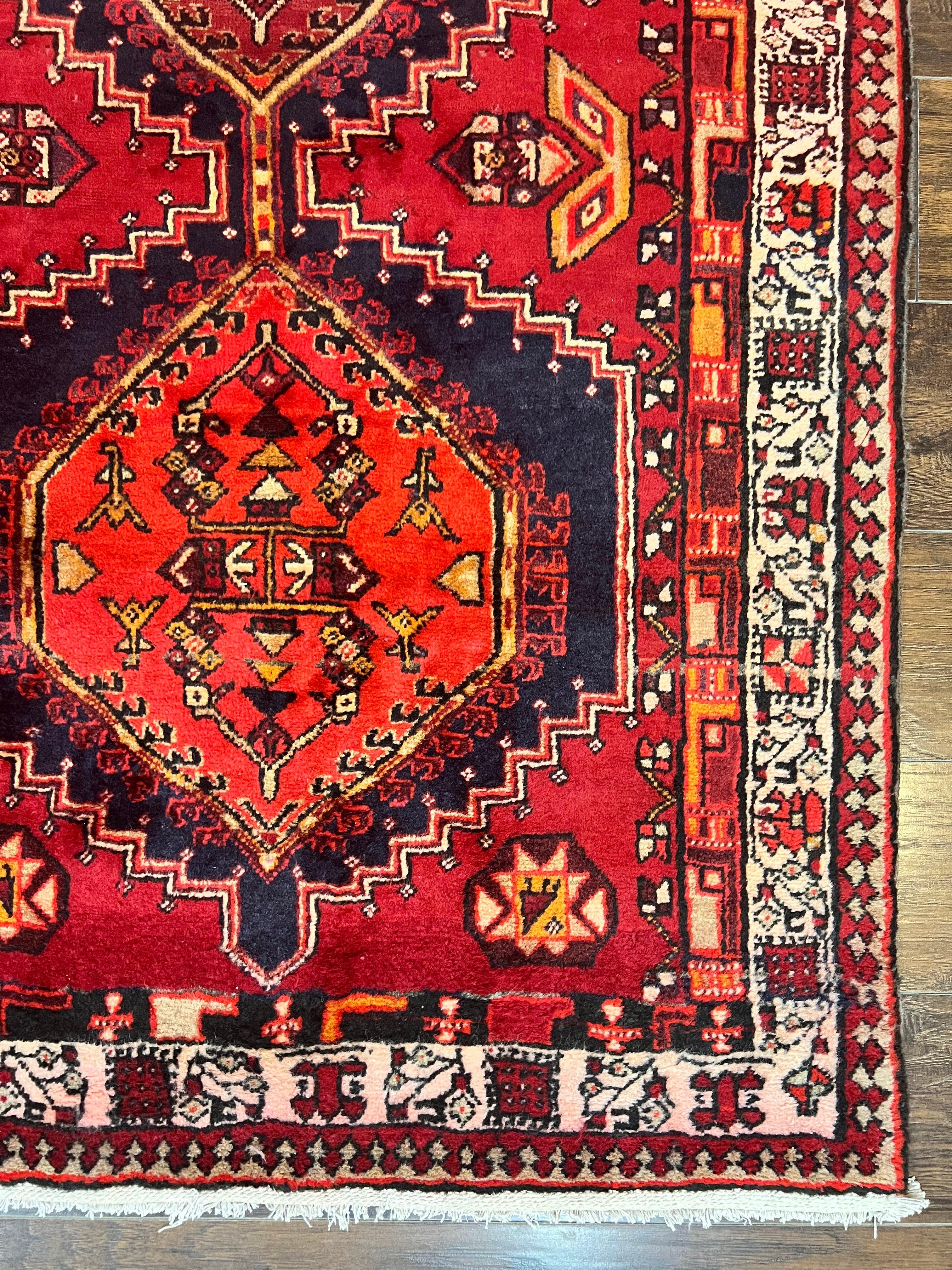 Persian Heriz Runner Rug 3.7 x 11, Persian Tribal Runner, Handmade Wool, Medallions, Geometric, Red, Antique Vintage Hand Knotted Rug - Jewel Rugs