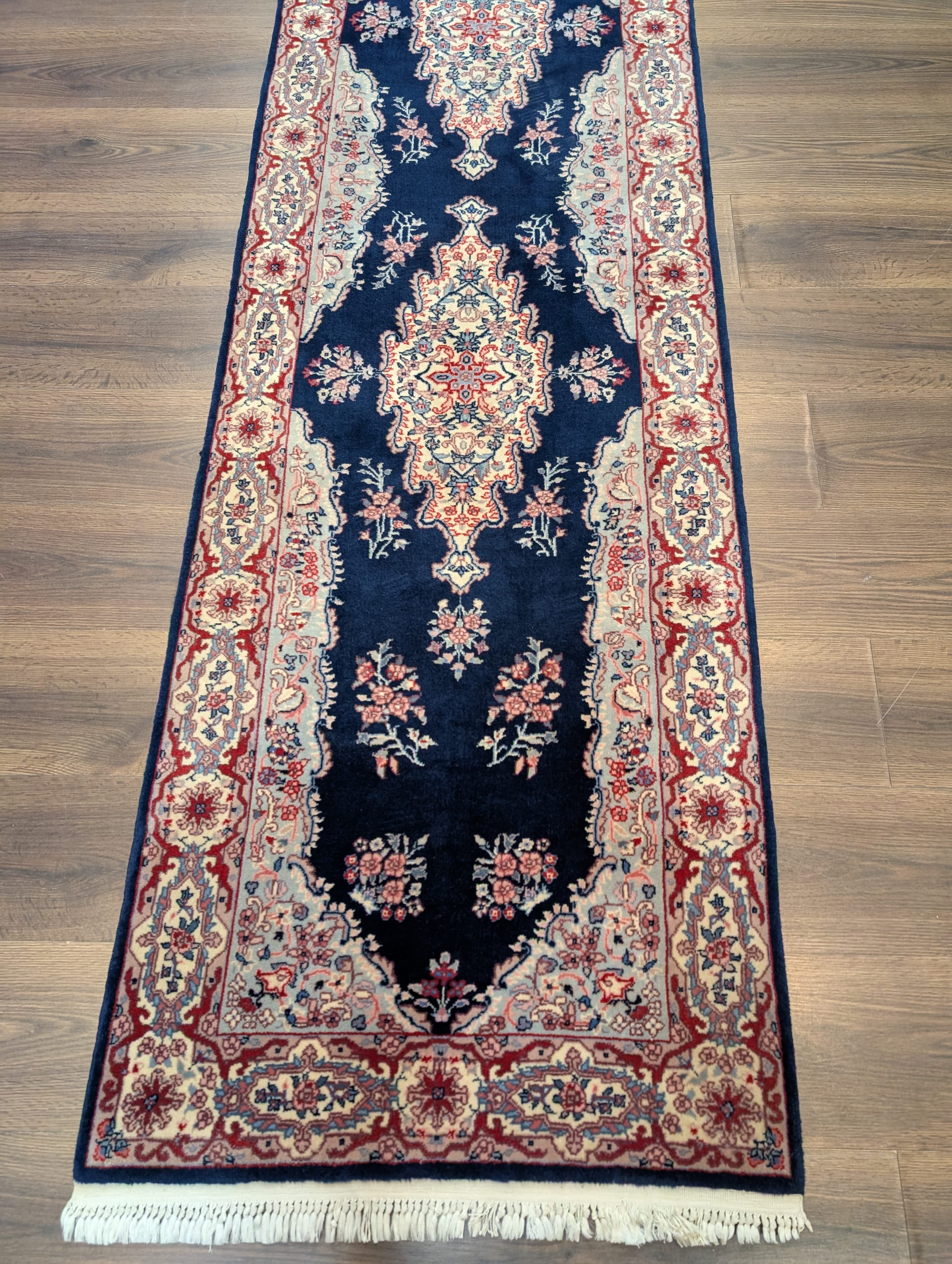 Persian Kerman Runner Rug 2.6 x 12, Navy Blue - Jewel Rugs