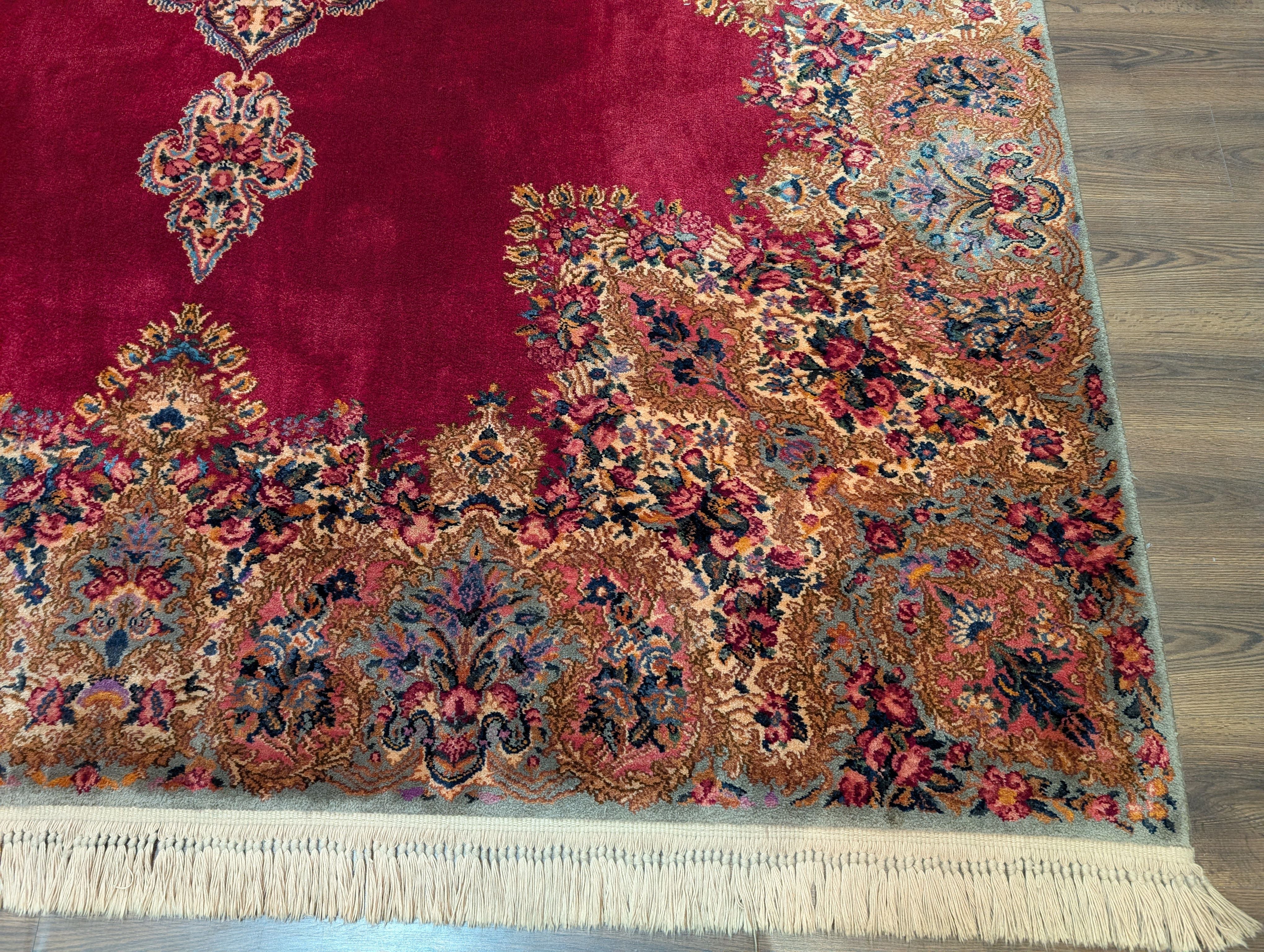 Karastan Rug 8.8 x 12, Kirman Red Medallion #762, Wool Vintage Karastan - Jewel Rugs