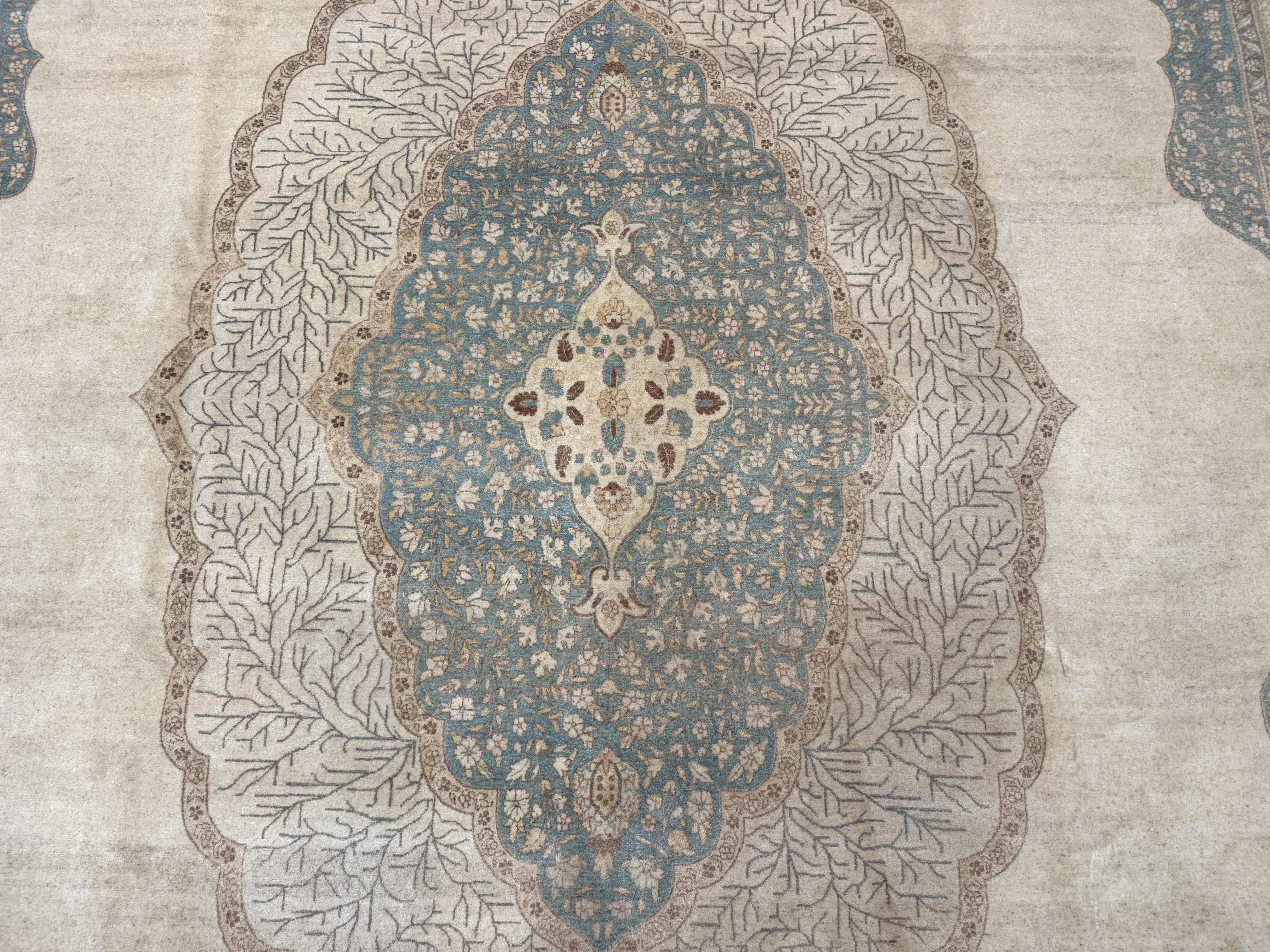 Palace Size Pak Persian Rug 12x18, Haji Jalili Design, Pakistani Carpet, Oat and Light Blue, Fine 260 KPSI - Jewel Rugs