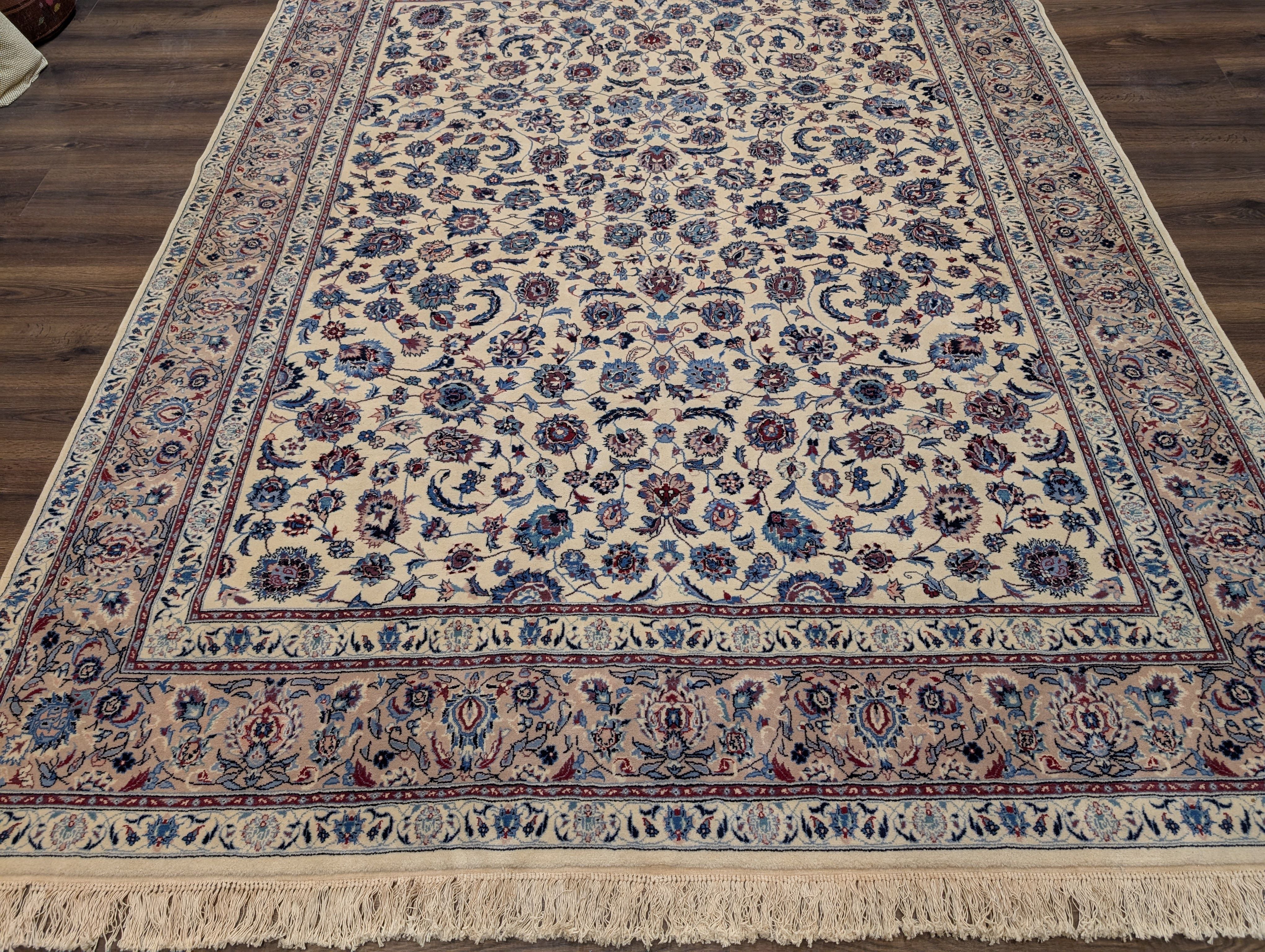 Sino Persian Rug 8x10, Ivory and Blue, Fine Hand Knotted Traditional Oriental Carpet 210 KPSI - Jewel Rugs