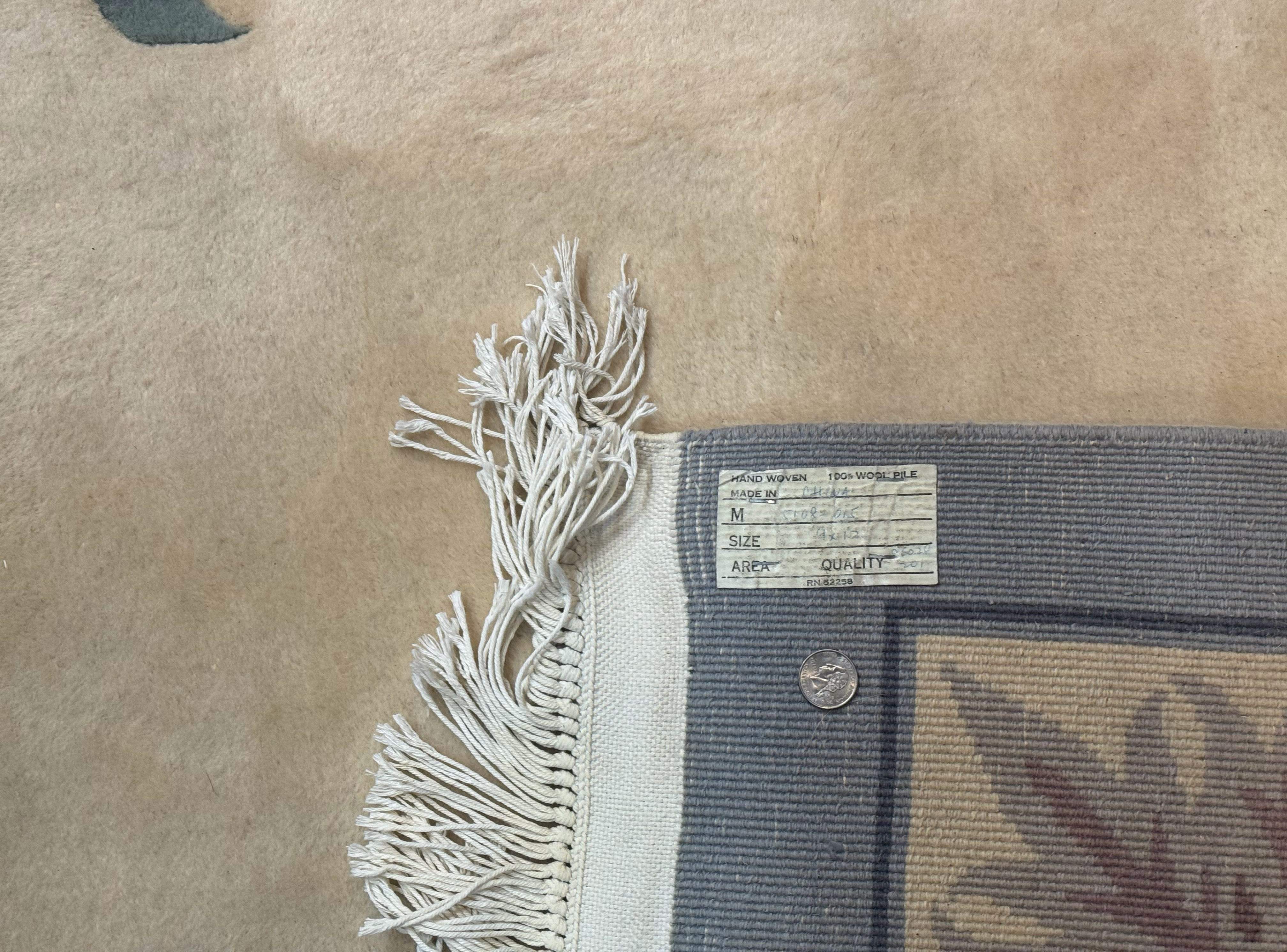 Chinese Wool Rug 9x12 – Ivory, Hand-Knotted Wool Vintage 90 Line Carpet - Jewel Rugs