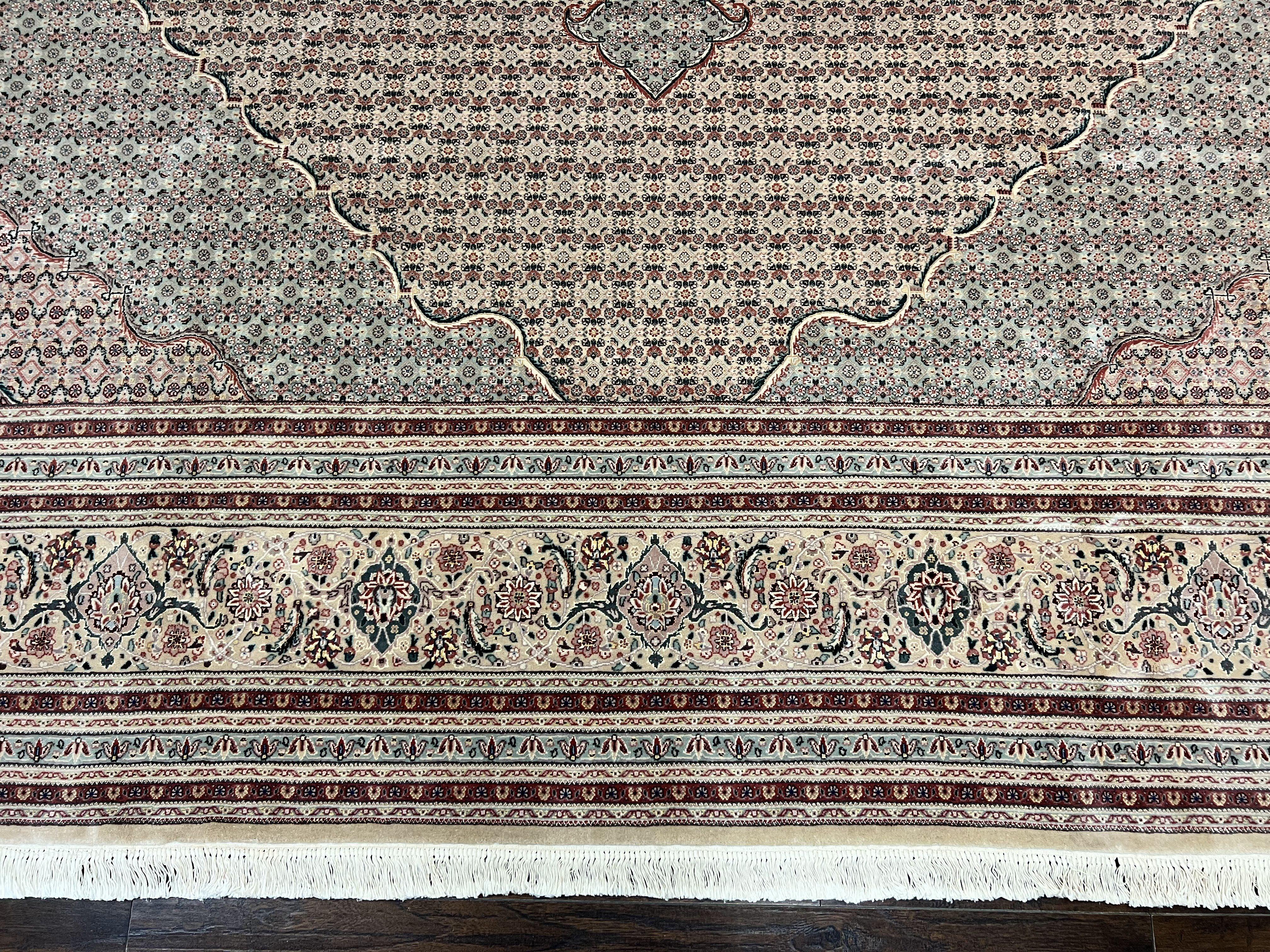 Pak Persian Rug 12x15, Wool & Silk Hand Knotted Vintage Carpet, Mahi Herati Pattern, Beige, Traditional Oversized Extra Large Oriental Rug - Jewel Rugs