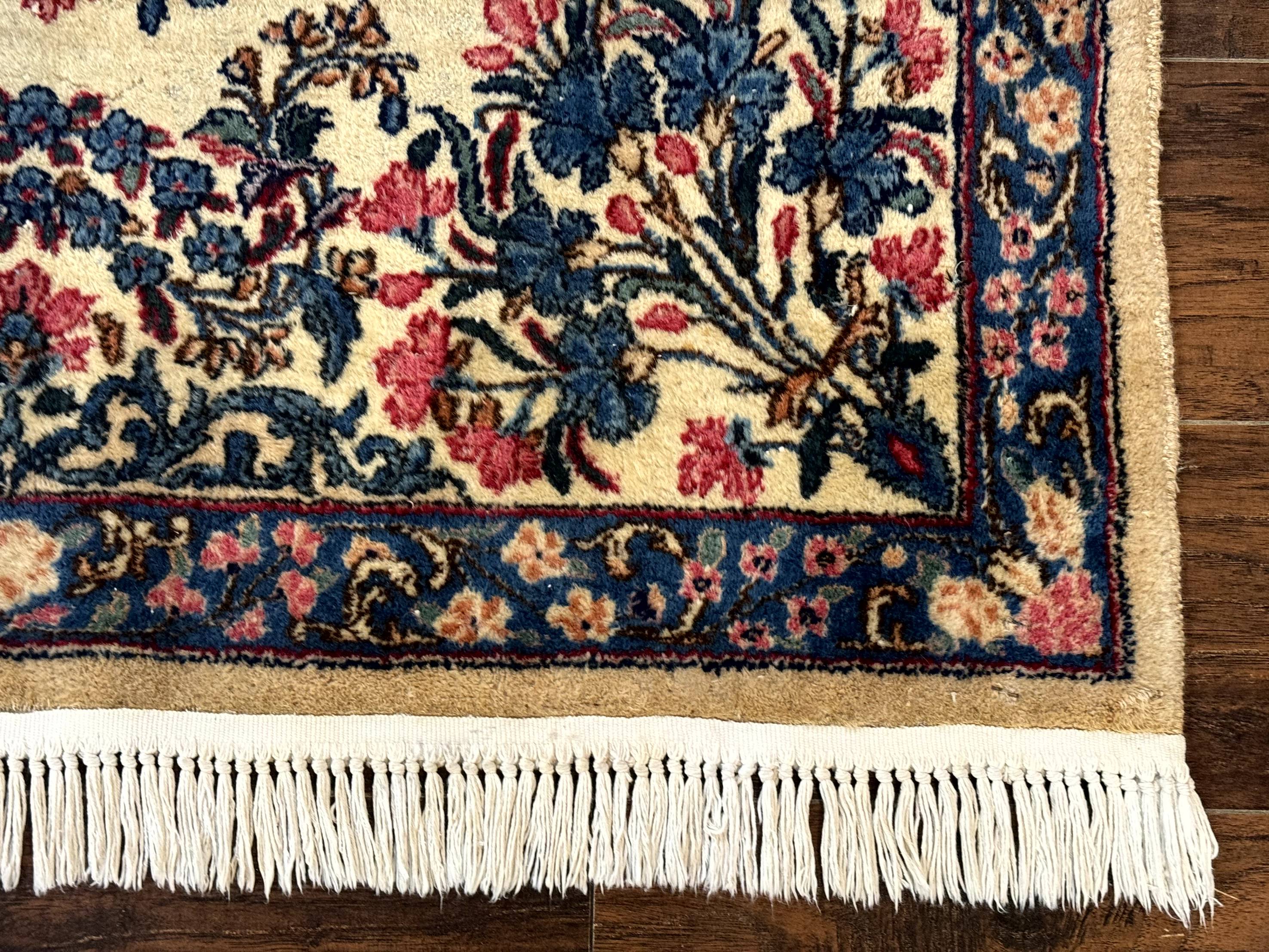 Square Persian Kerman Rug 4x4, Ivory Blue Pink, Handmade, Fine 225 KPSI - Jewel Rugs