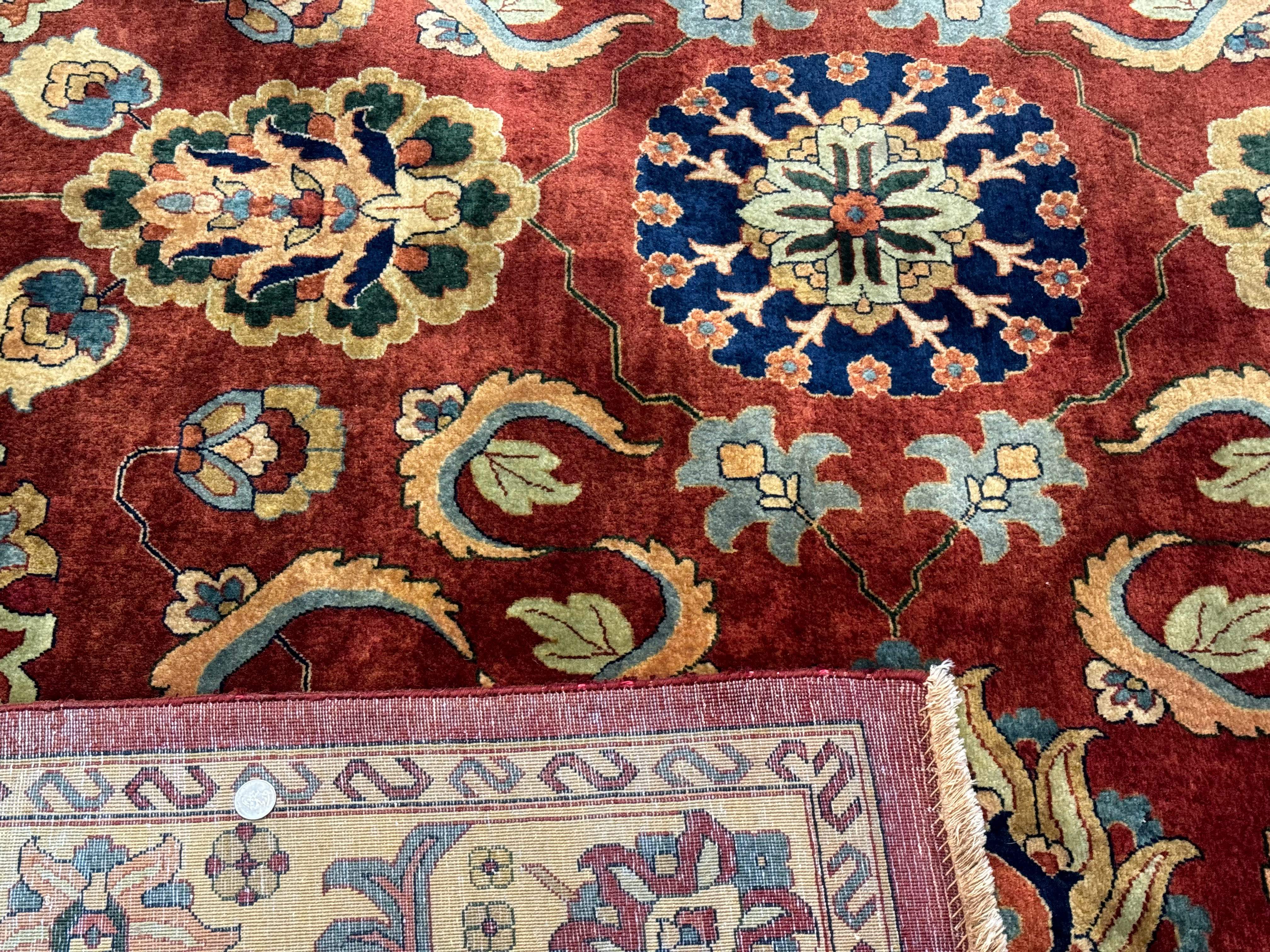 Palace Size Indo Persian Rug 12x15, Sultanabad Mahal Carpet, Red Navy Blue, Fine 210 KPSI - Jewel Rugs