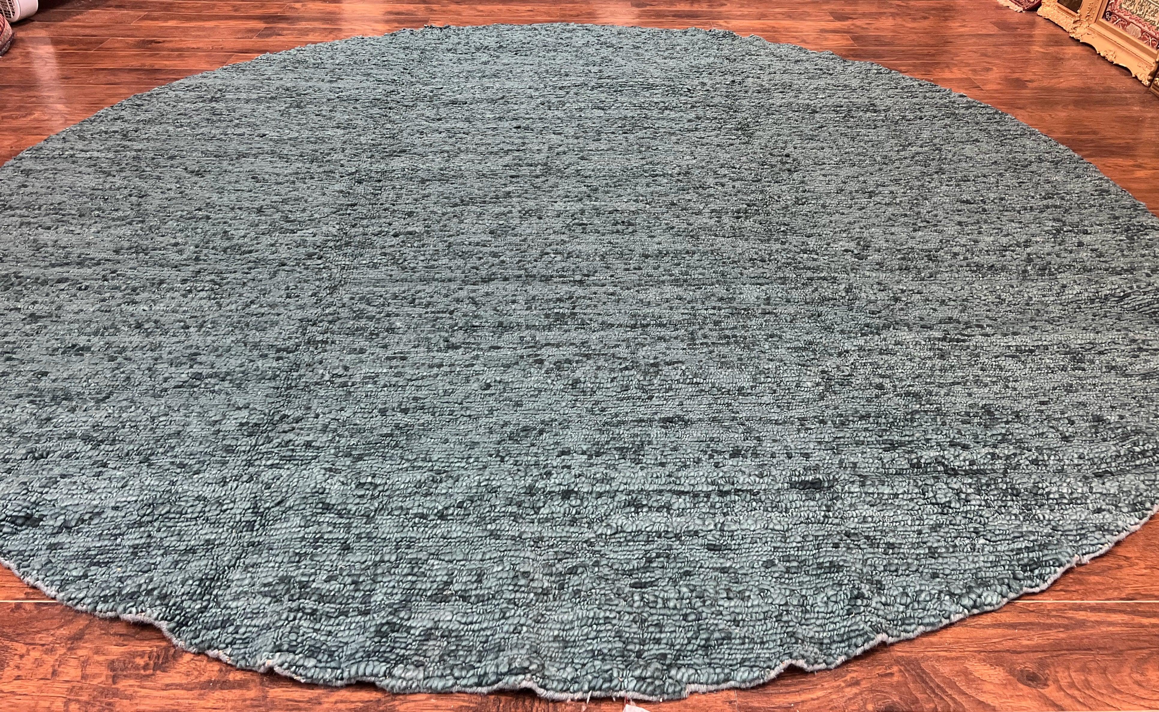 Large Round Indian Rug 11x11, Teal, Vintage Handmade Wool Carpet - Jewel Rugs