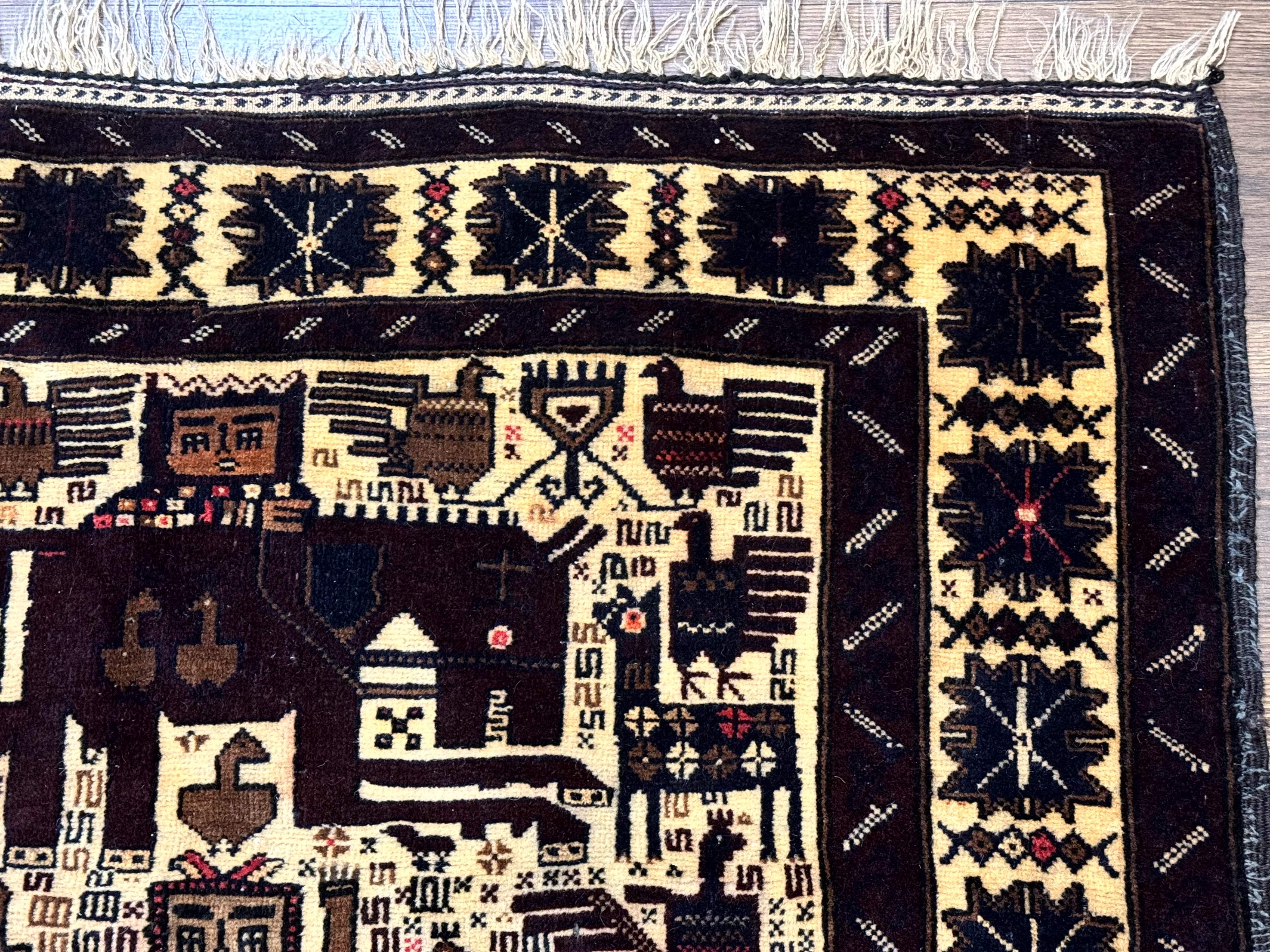 Persian Baluch Tribal Rug 4x6, Human and Bird Pictorials, Vintage, Wool, Collectible - Jewel Rugs