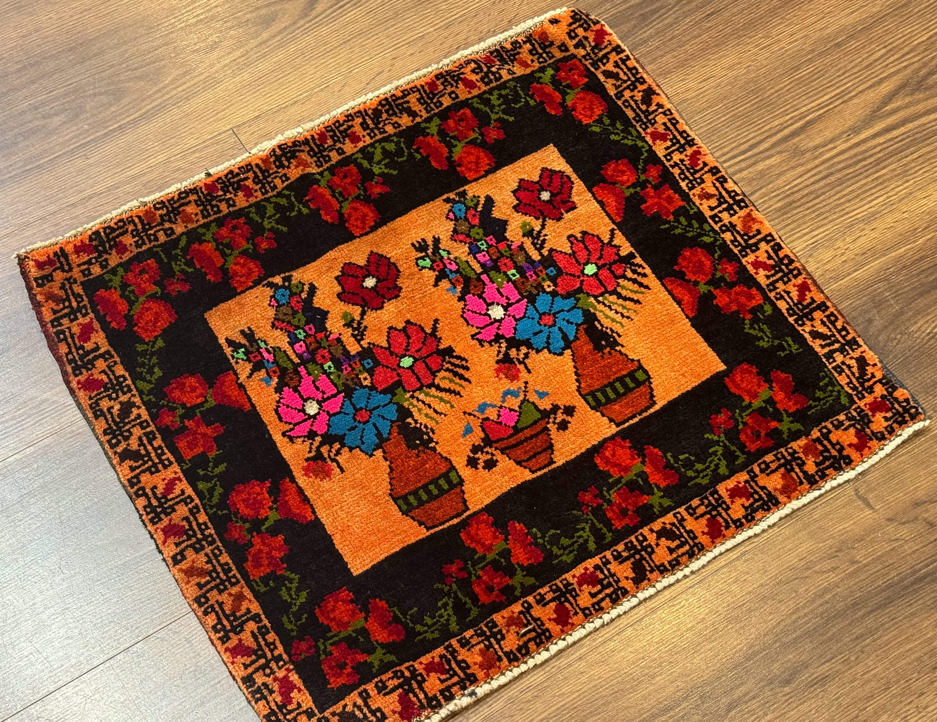 Small Persian Balouchi Rug 2x2, Floral Vases, Tribal Rug - Jewel Rugs
