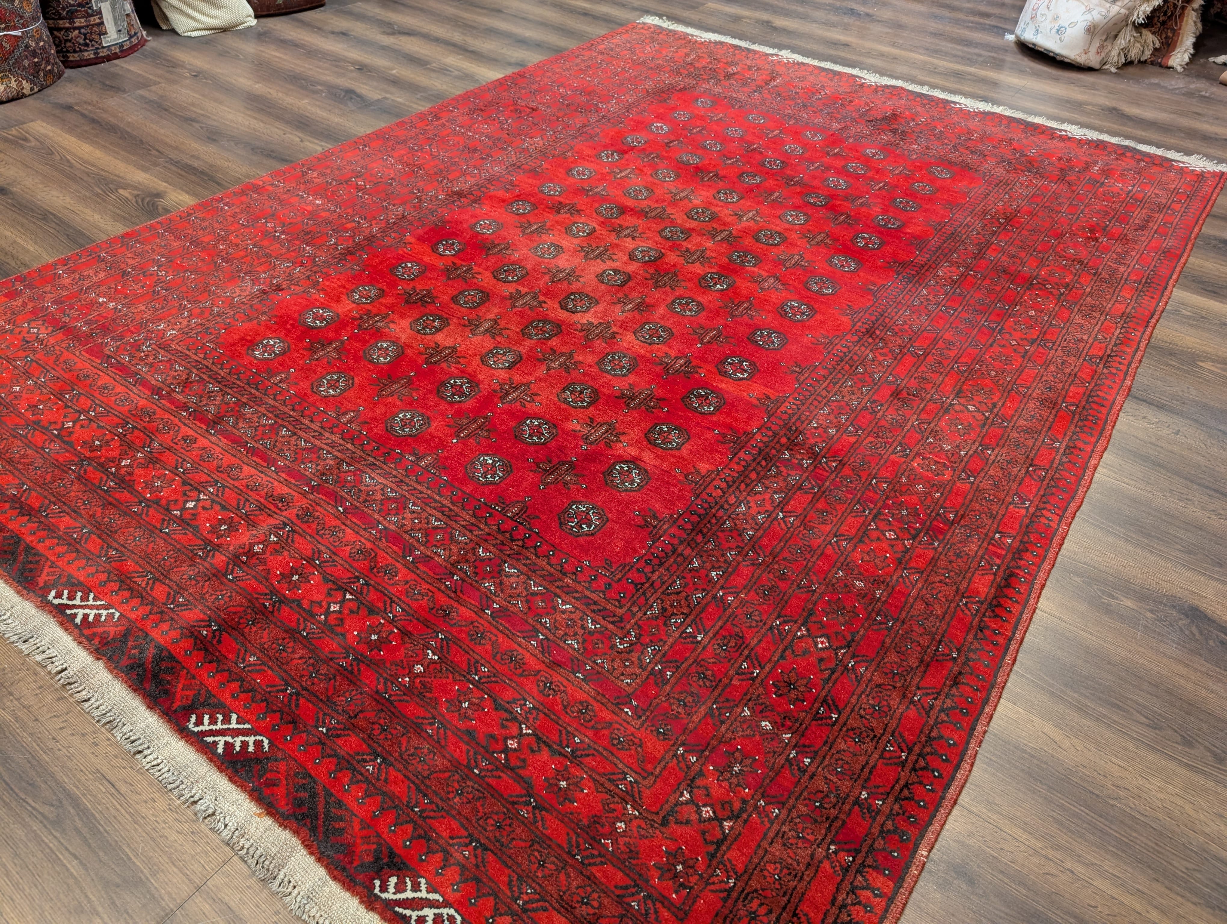 Red Afghan Turkoman Rug 7x9, Bokhara Rug, Wool, Tribal, Hand Knotted - Jewel Rugs