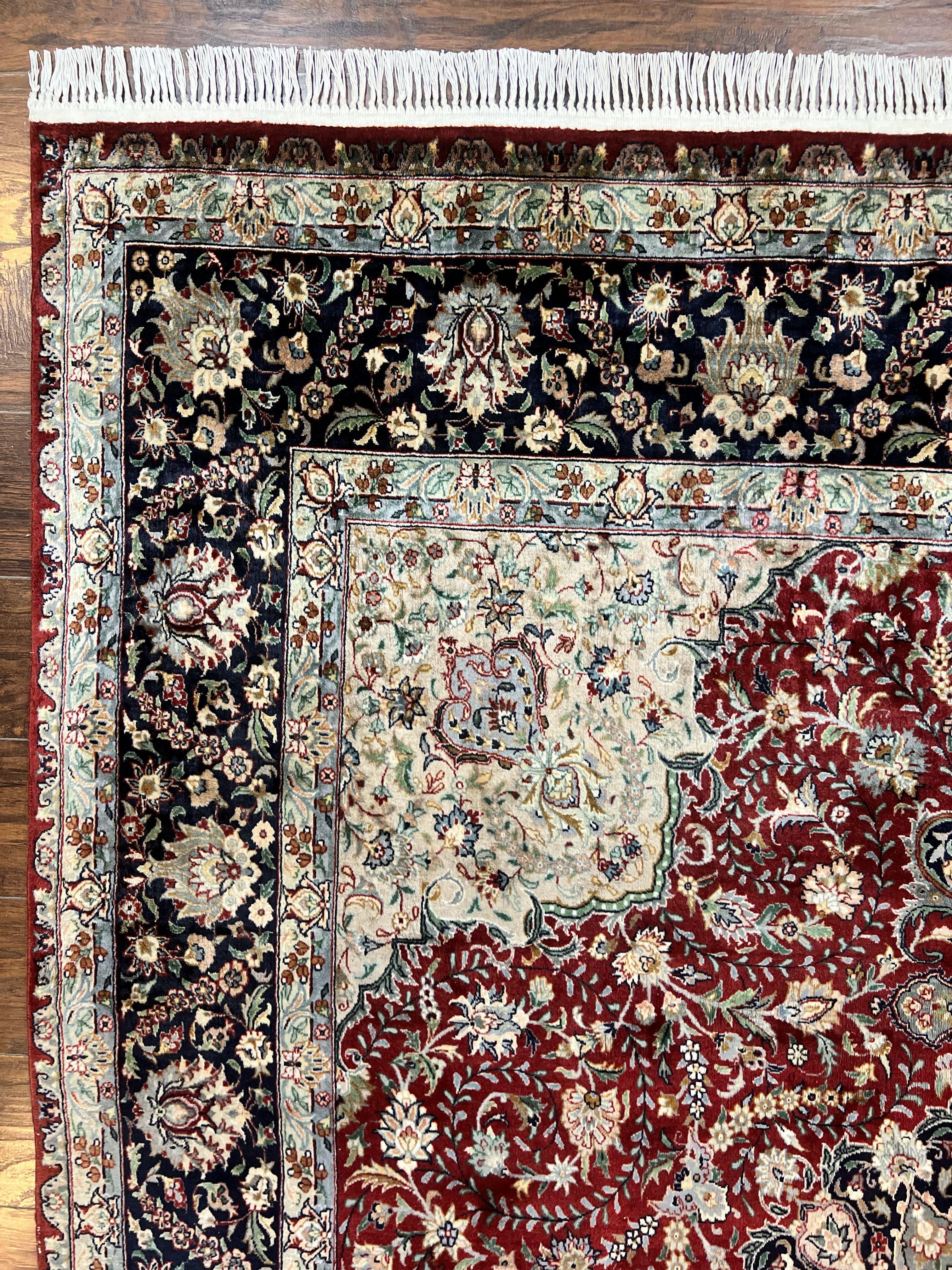 Pak Persian Rug 8x10, Wool Hand Knotted Vintage Carpet, Dark Red & Navy Blue, Dome Design Floral Medallion Rug, 8 x 10 Oriental Rug - Jewel Rugs