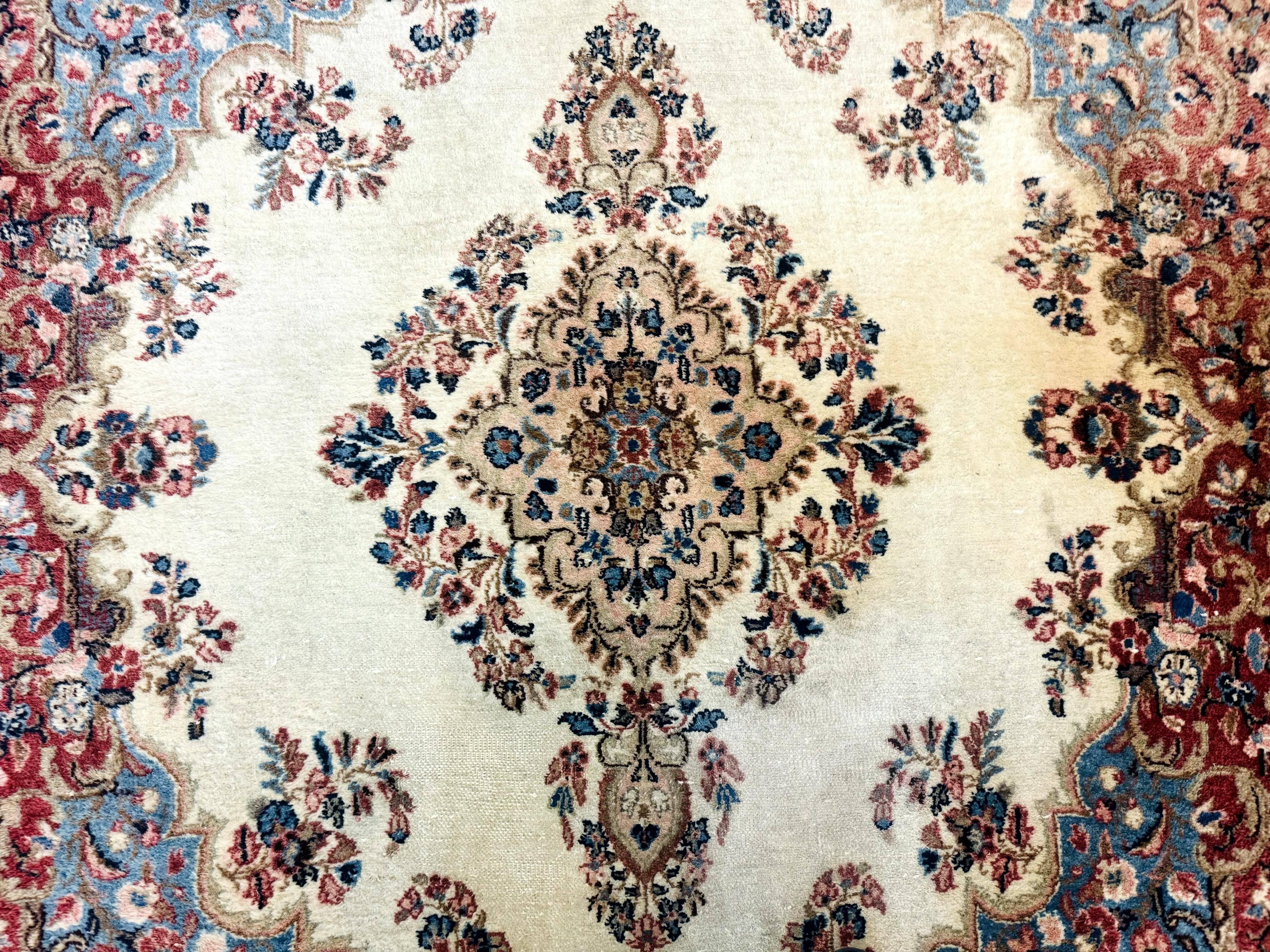 Square Persian Kerman Rug, Beige/Cream and Light Blue, Traditional Persian Rug, 5.5 x 5.5 ft - Jewel Rugs