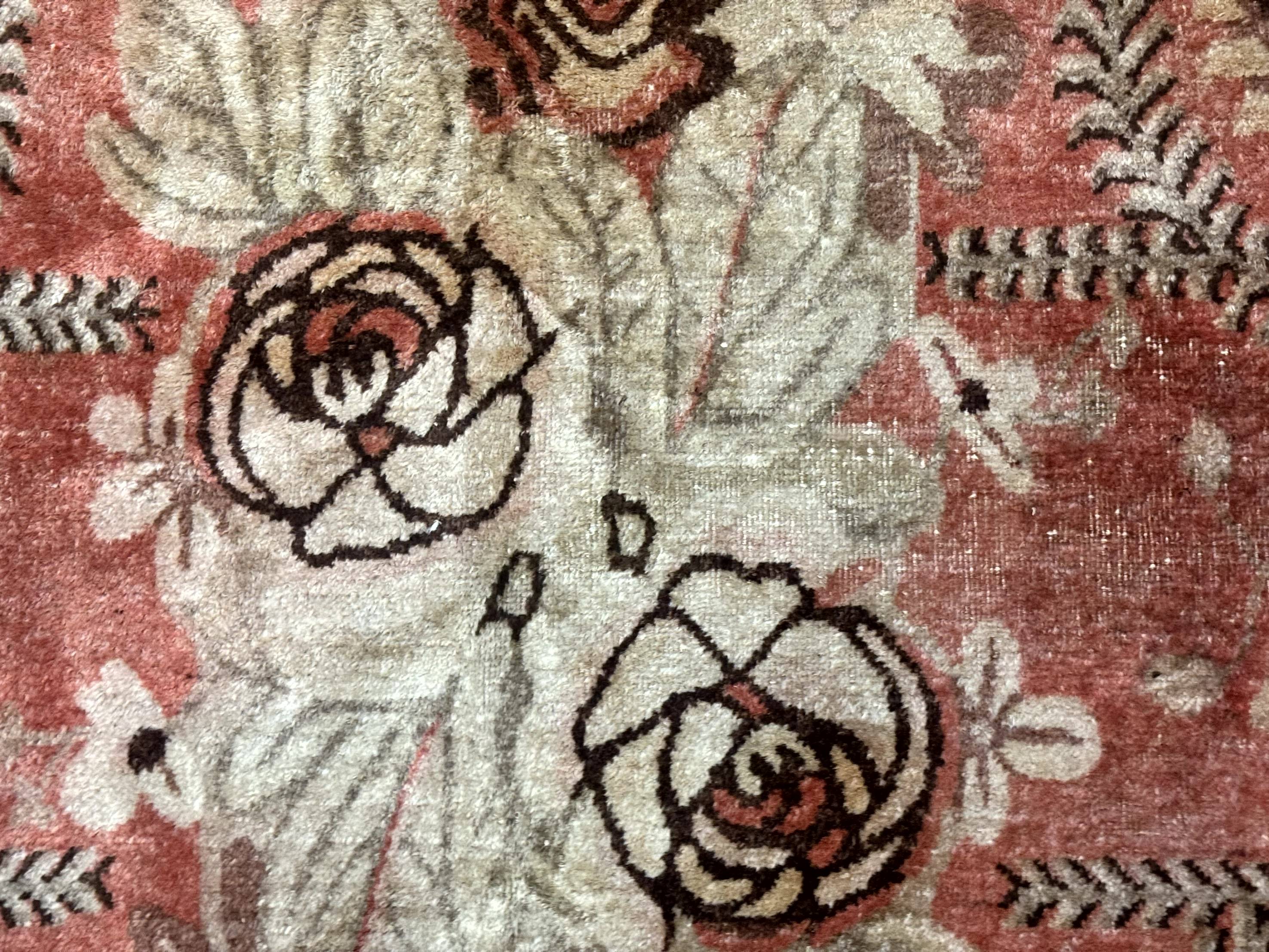 Khotan Rug 5x9, Terracotta and Brown, Floral, Chinese Wool Carpet, Antique Rug - Jewel Rugs