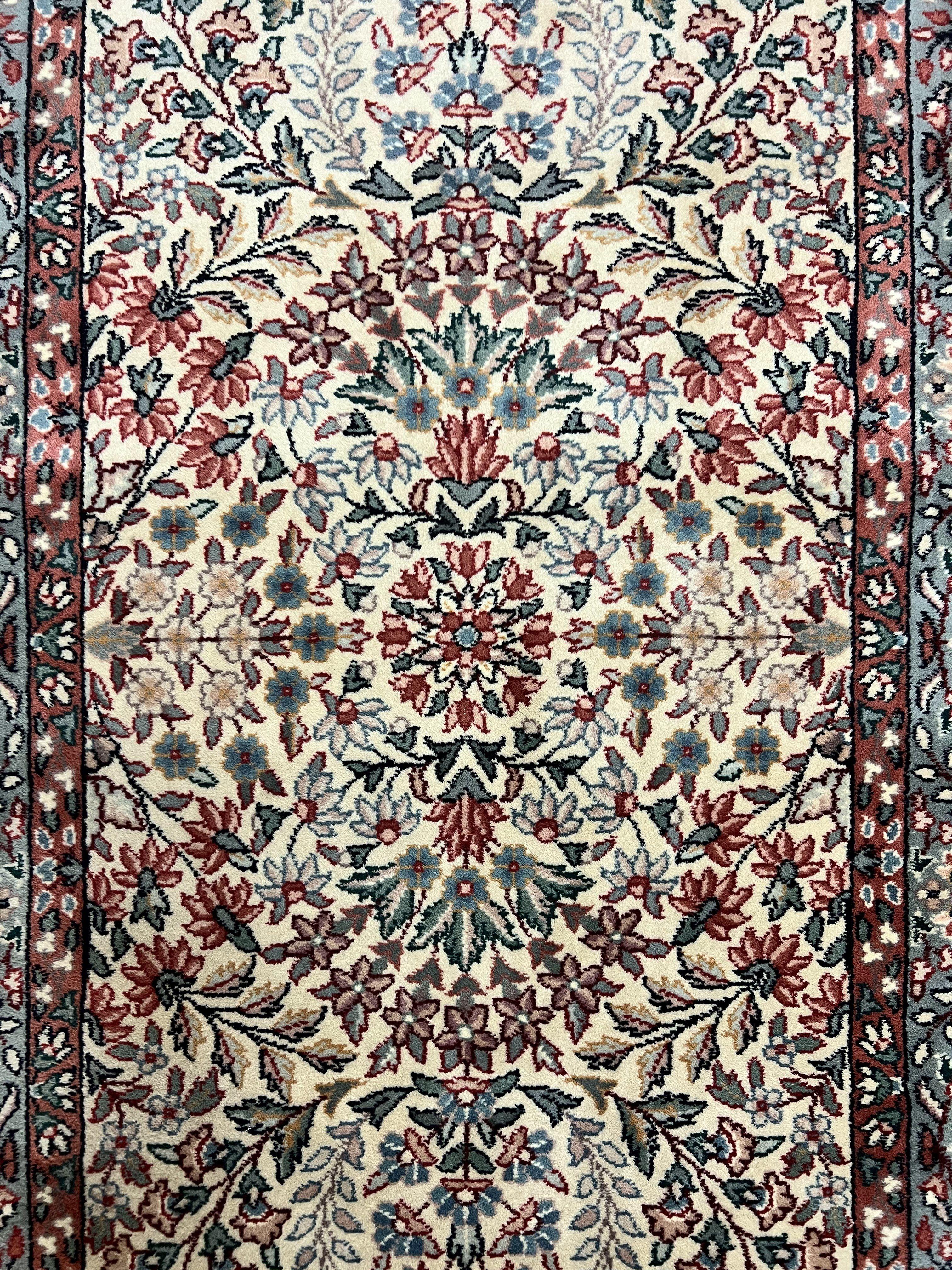 Sino Persian Runner Rug 2.7 x 10, Floral Kirman Lavar Carpet for Hallway, Cream, Handmade Wool Vintage Rug - Jewel Rugs