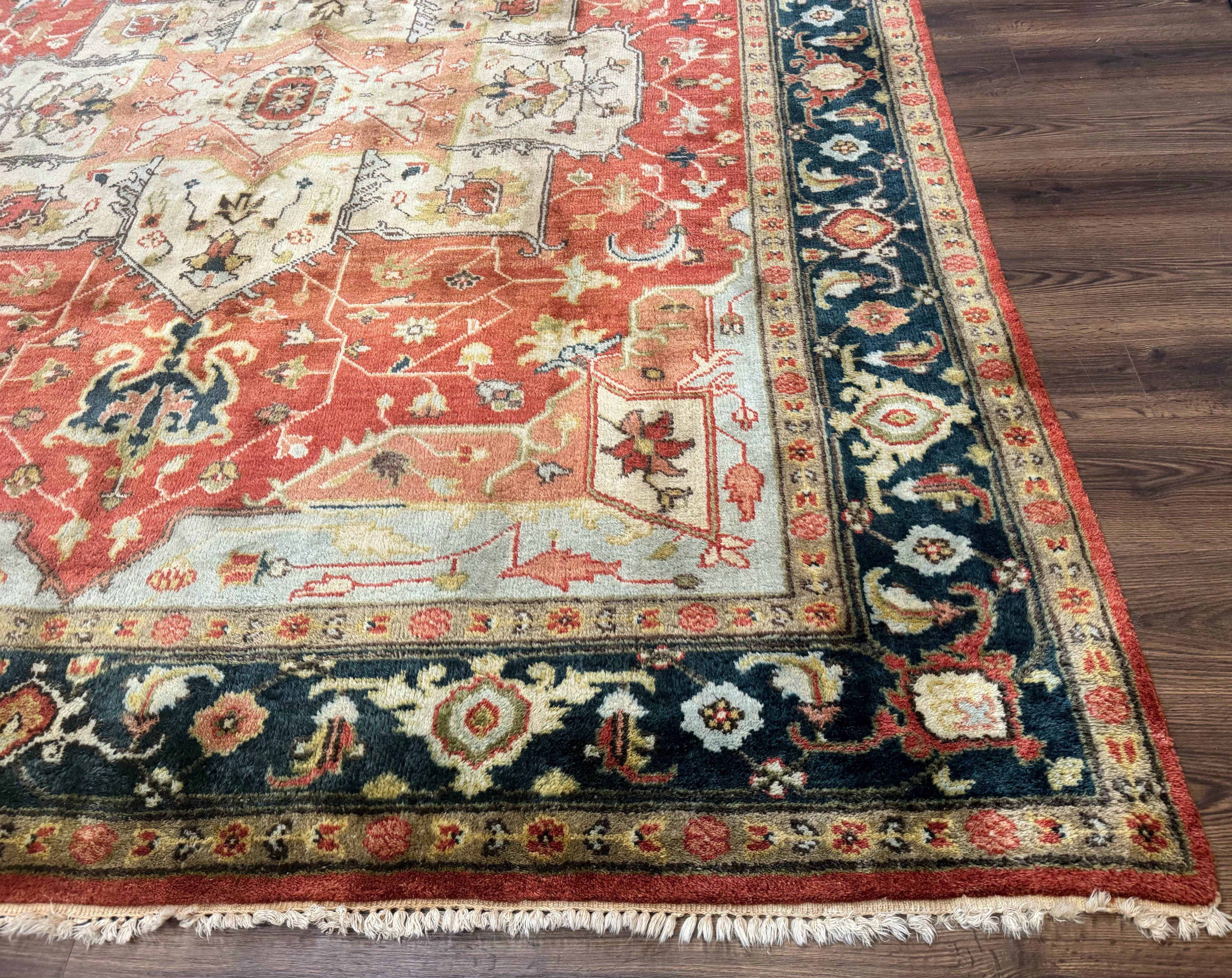 Indo Persian Heriz Rug 8x10, Terracotta, Geometric Serapi Carpet - Jewel Rugs