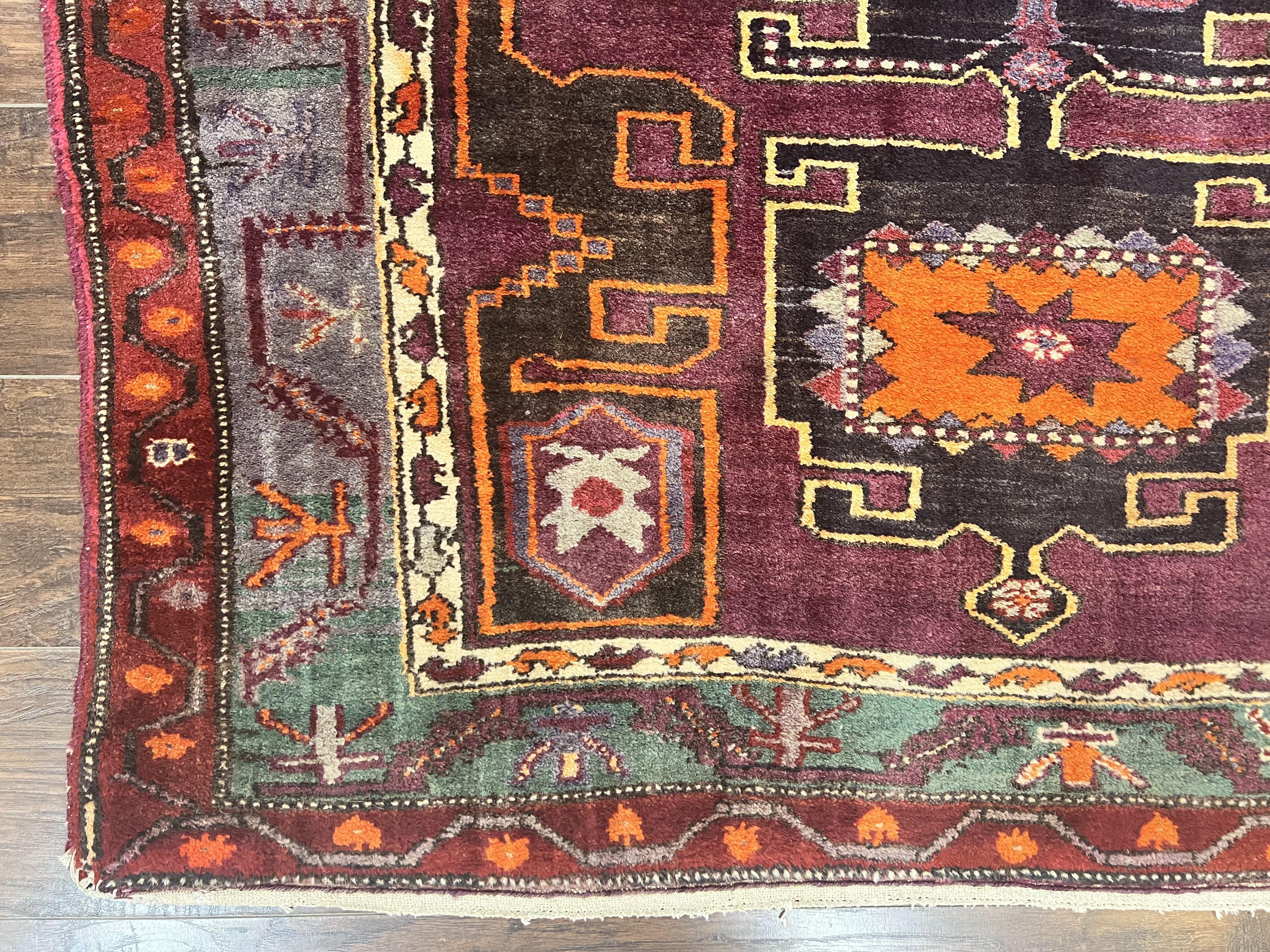 Persian Tribal Rug 5x6, Persian Nahavand Rug, Purple, Geometric Vintage Wool Handmade Carpet - Jewel Rugs