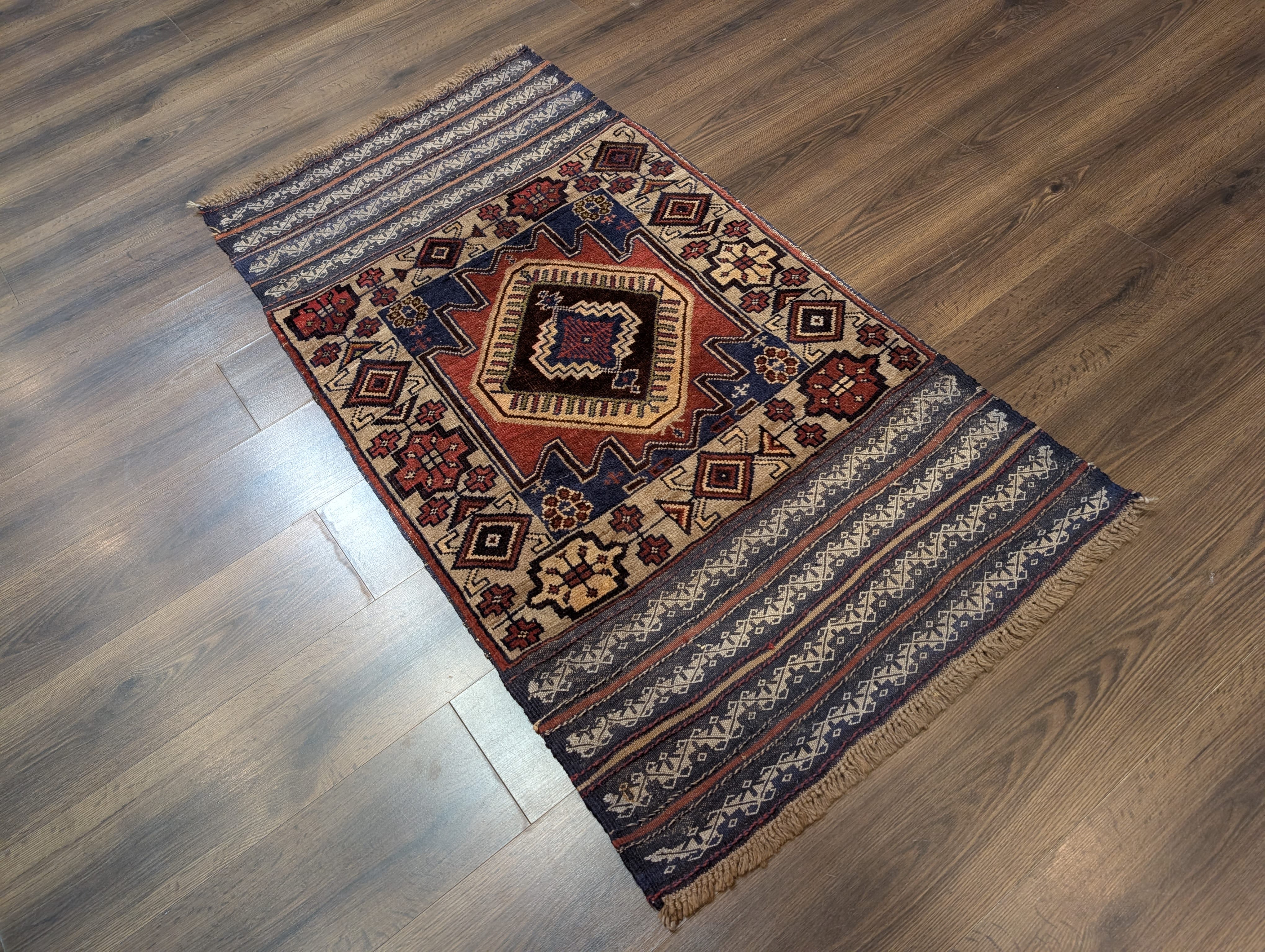 Persian Baluch Rug 3x5, Tribal Wool Rug, Geometric Medallion - Jewel Rugs