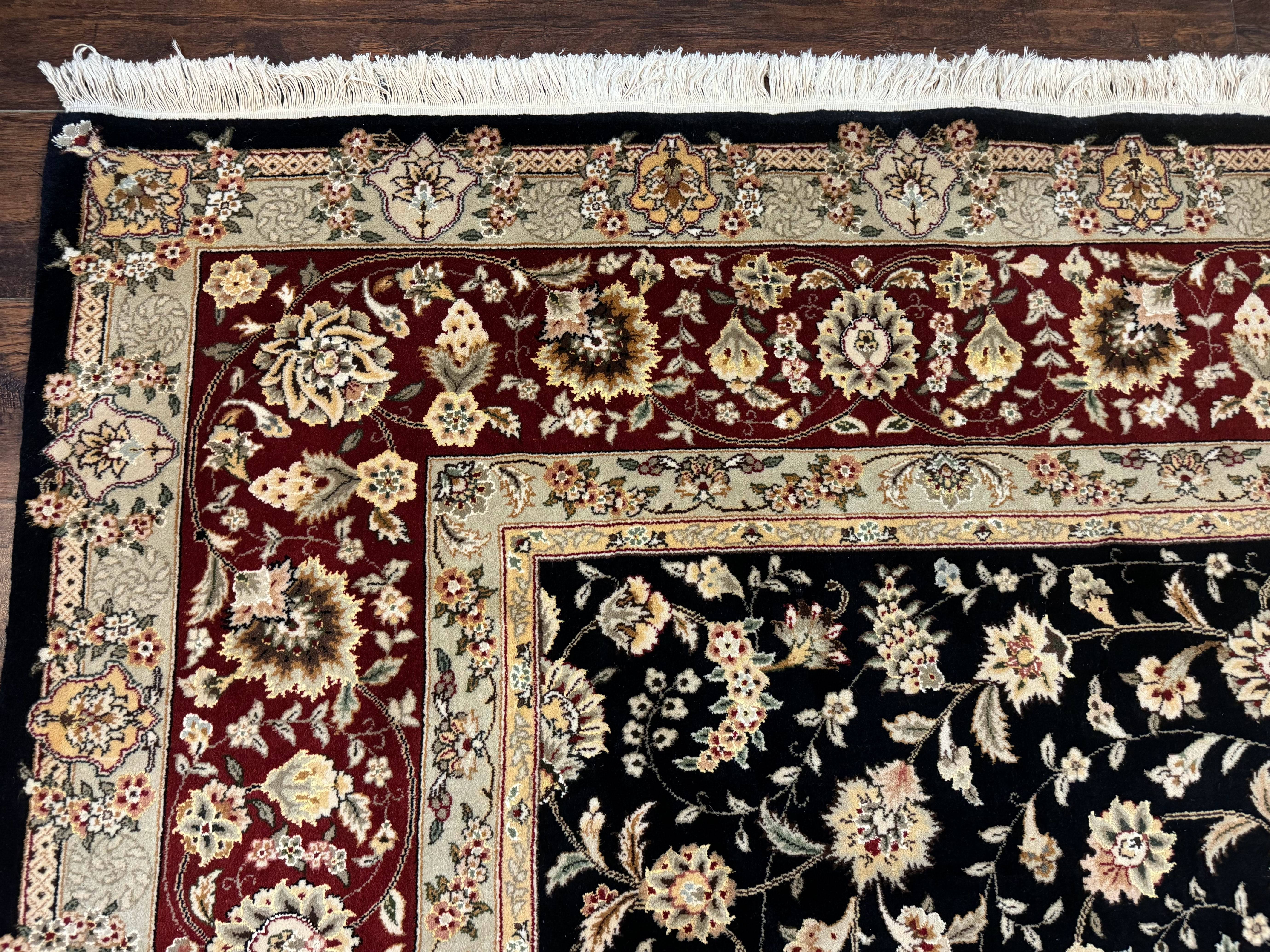 Sino Persian Rug 9x12, Fine Elegant Oriental Carpet 200 KPSI, Black and Dark Red, Allover Floral - Jewel Rugs