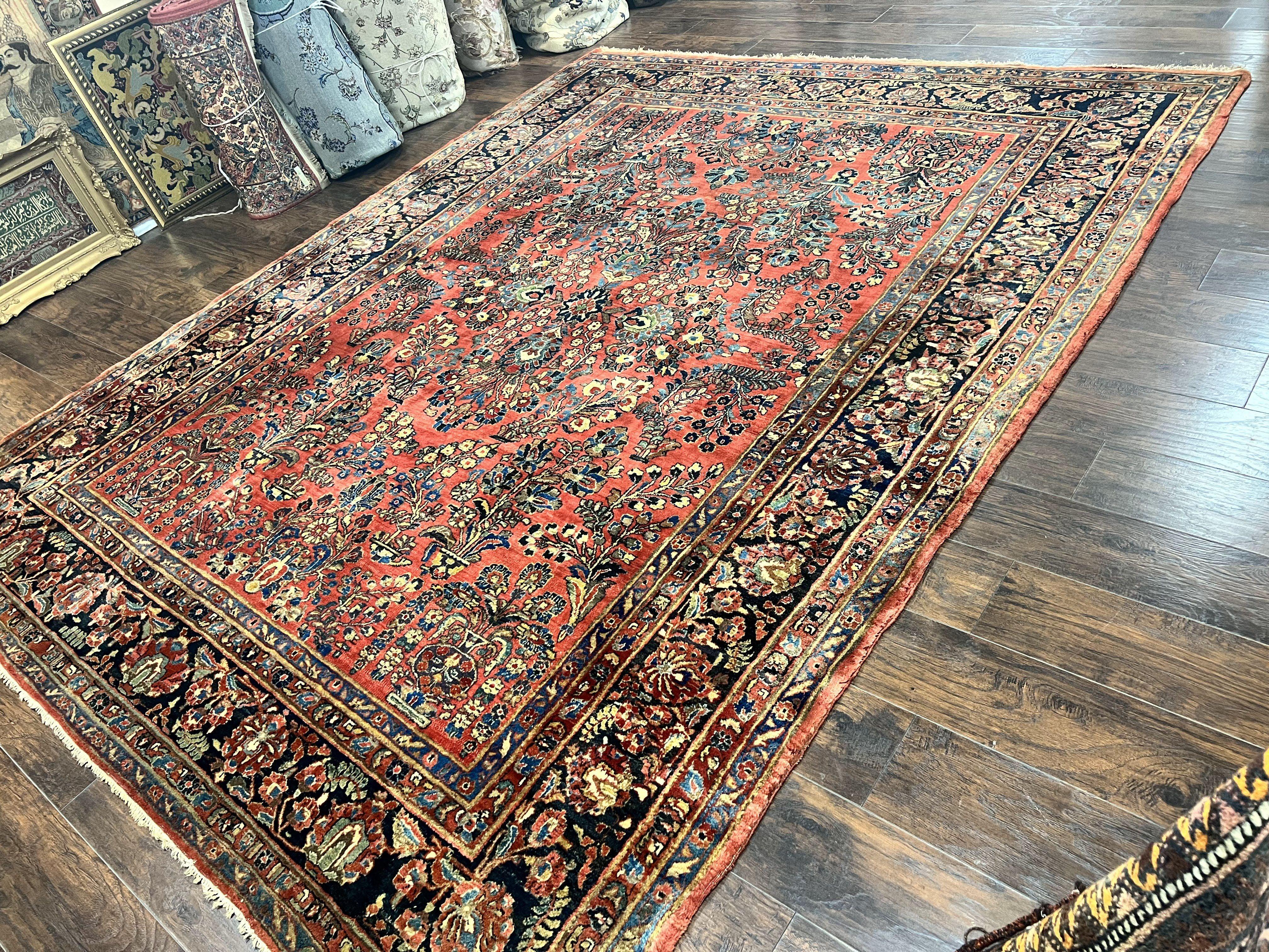 Antique Persian Sarouk Rug 9x11, Red Floral Allover, Rare 1920s Wool Carpet - Jewel Rugs