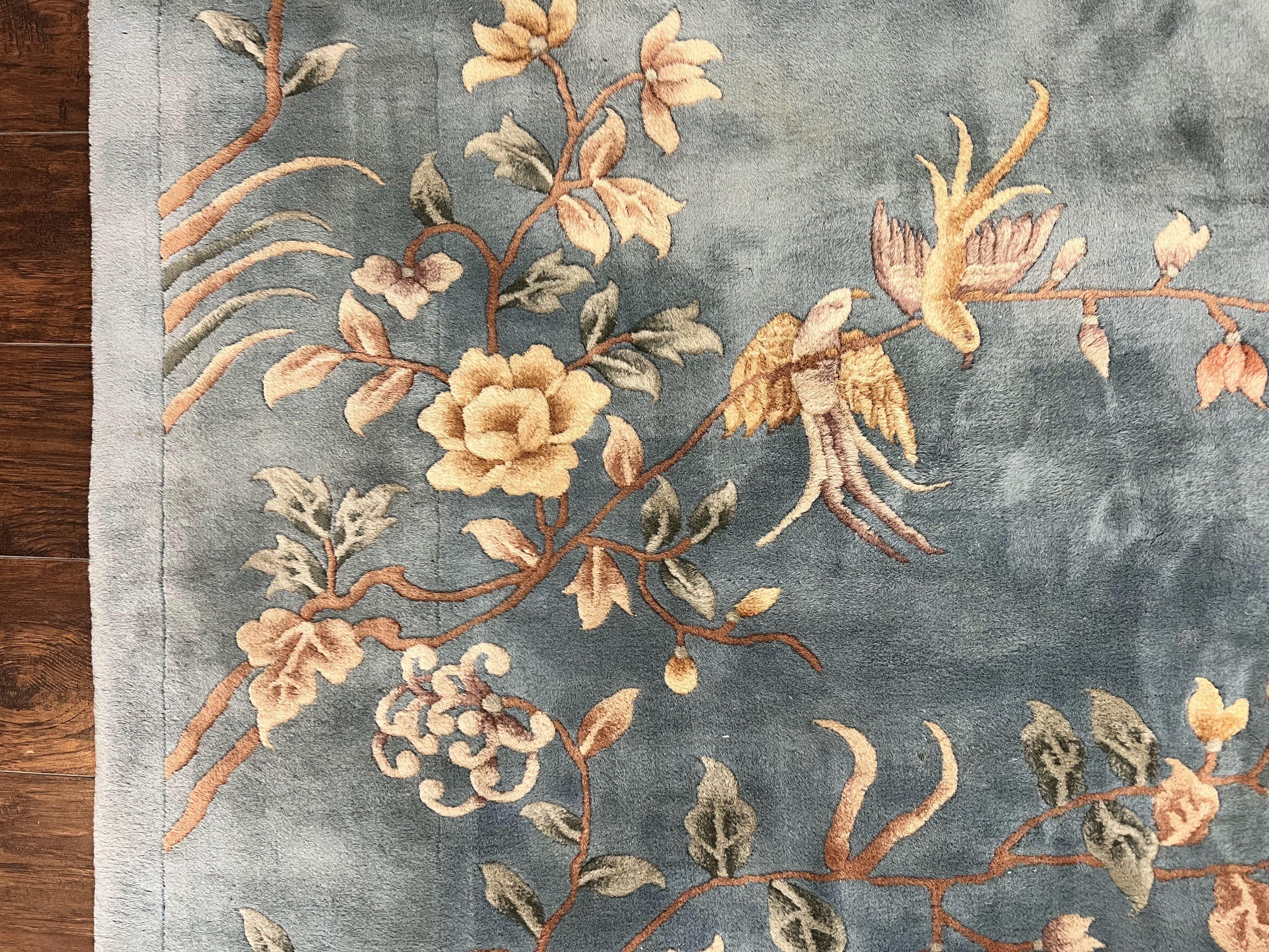 Chinese Wool Rug 9x12, Art Deco Carpet 9 x 12, Wool Handmade Vintage 90 Line Carving Rug, Floral Simple Design - Jewel Rugs