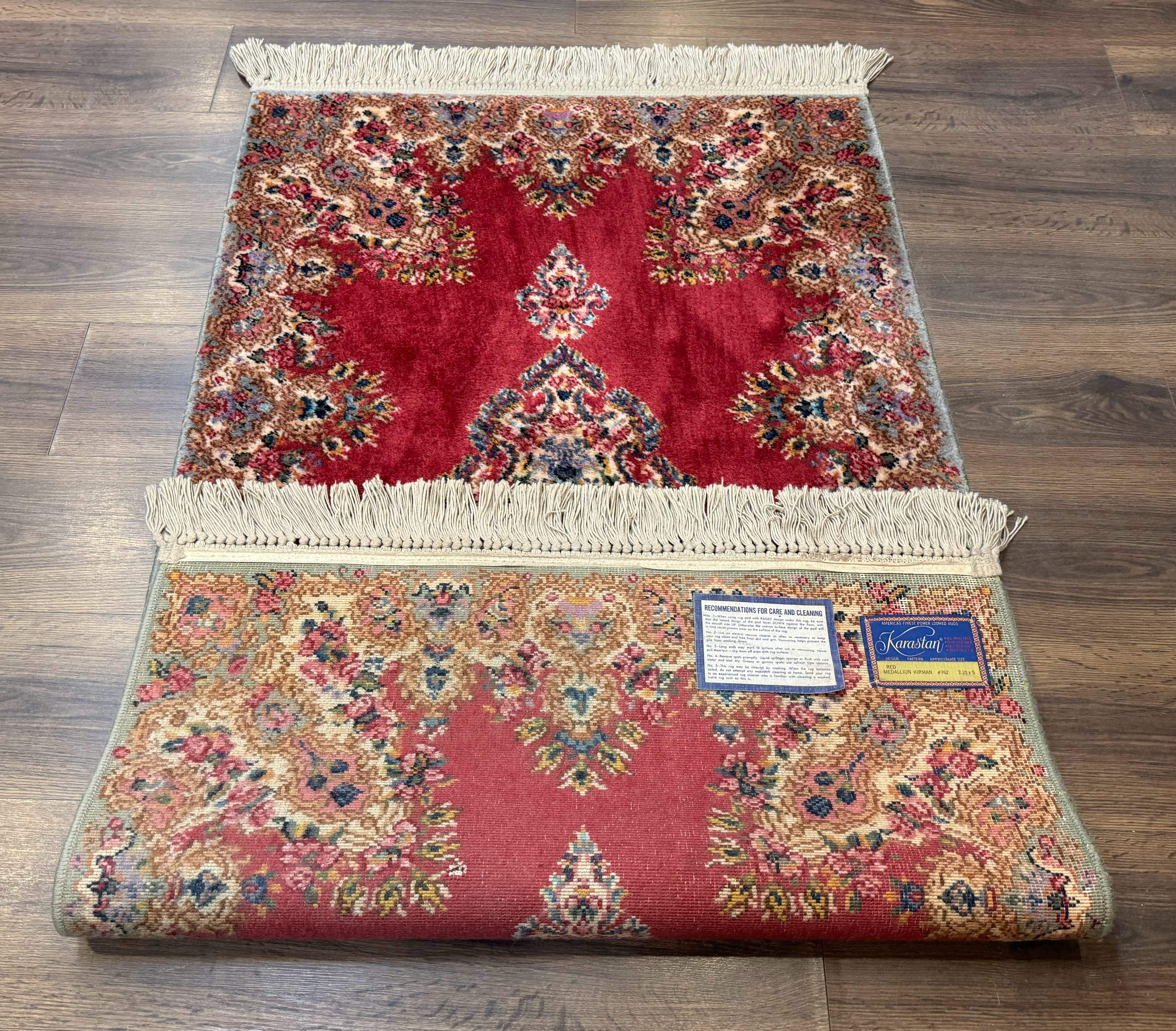Karastan Rug 3x5 Red Medallion Kirman #762, Wool Vintage Original 700 Series - Jewel Rugs