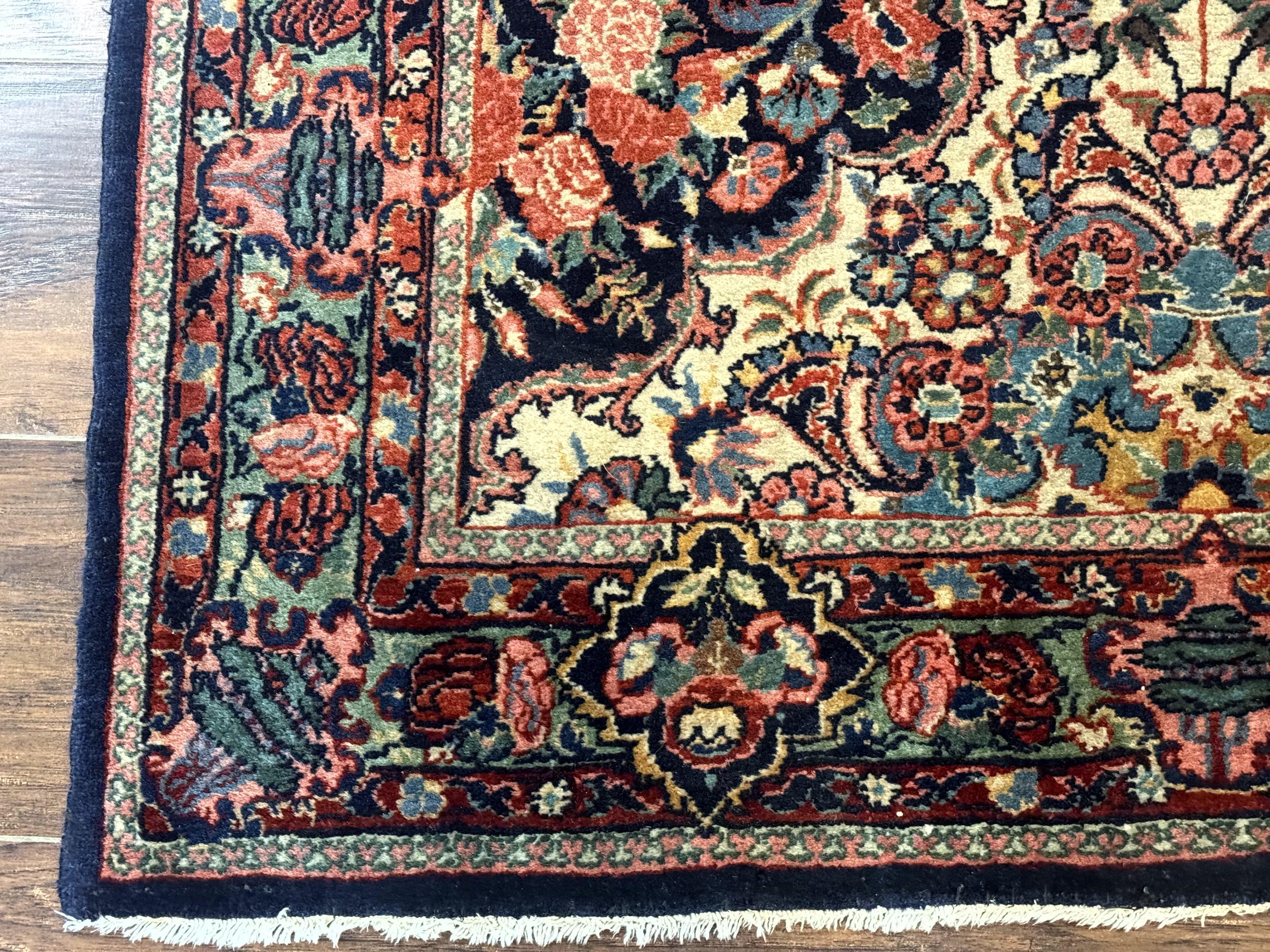 Antique Persian Rug 4x5, Navy Blue 1920s Carpet, Wool, Rare, Fine, Persian Hamadan Bidjar Carpet - Jewel Rugs