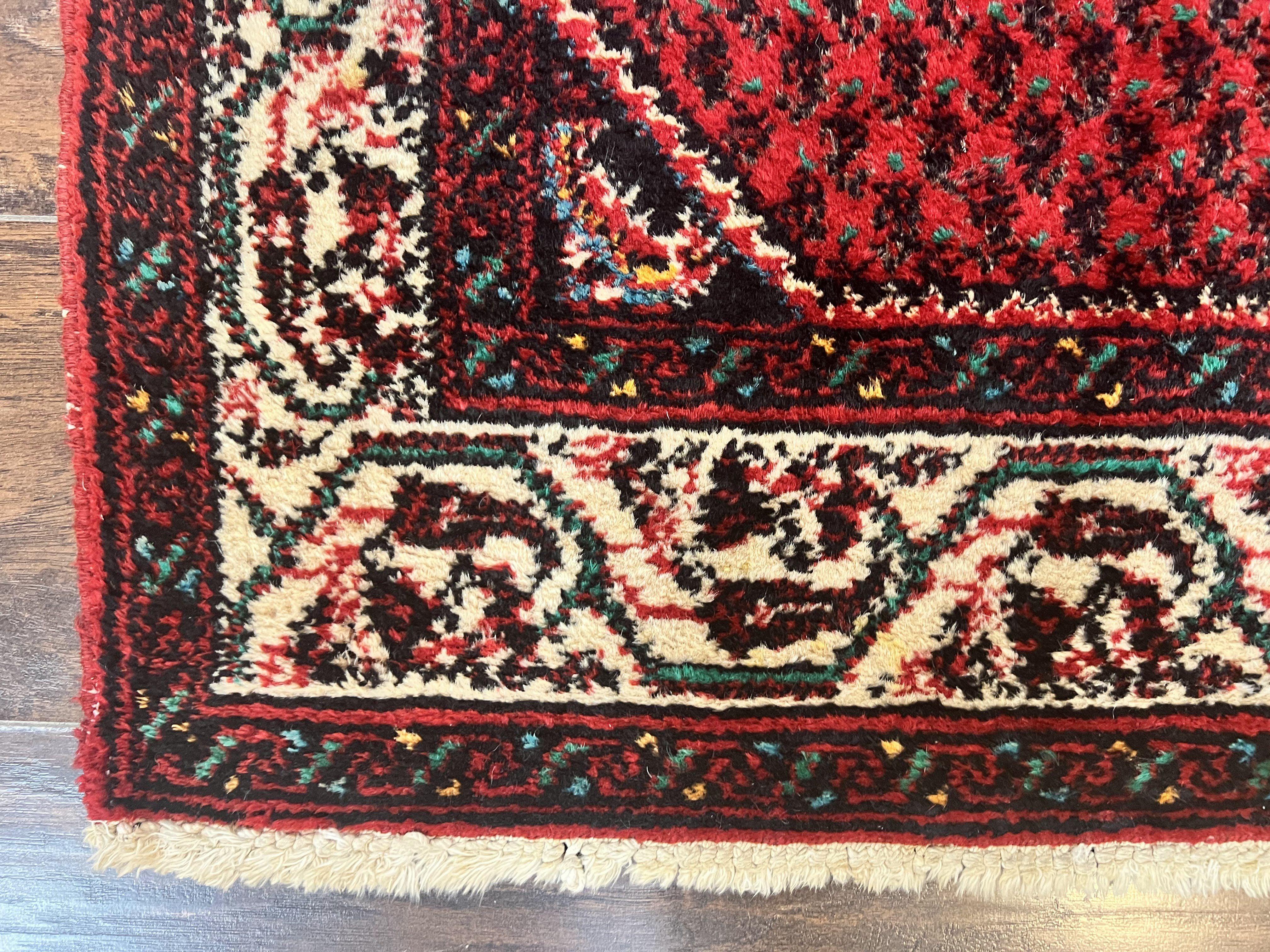 Persian Tribal Rug 2.6 x 5, Boteh Paisley Pattern, Red and Beige, Wool Hamadan Rug - Jewel Rugs