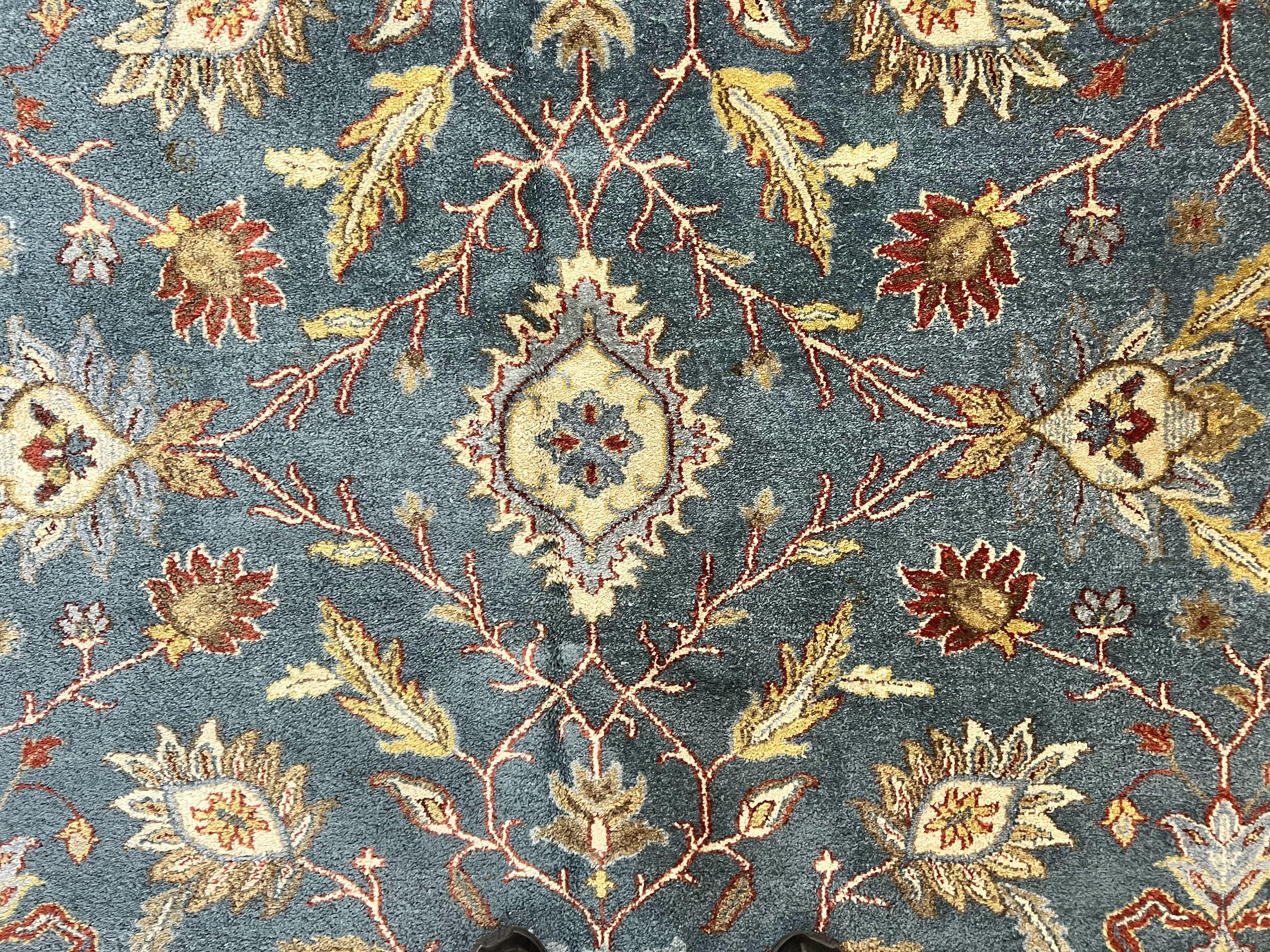 Indo Persian Rug 8x10, Blue Oriental Carpet, Floral, Handmade Vintage Wool Rug - Jewel Rugs