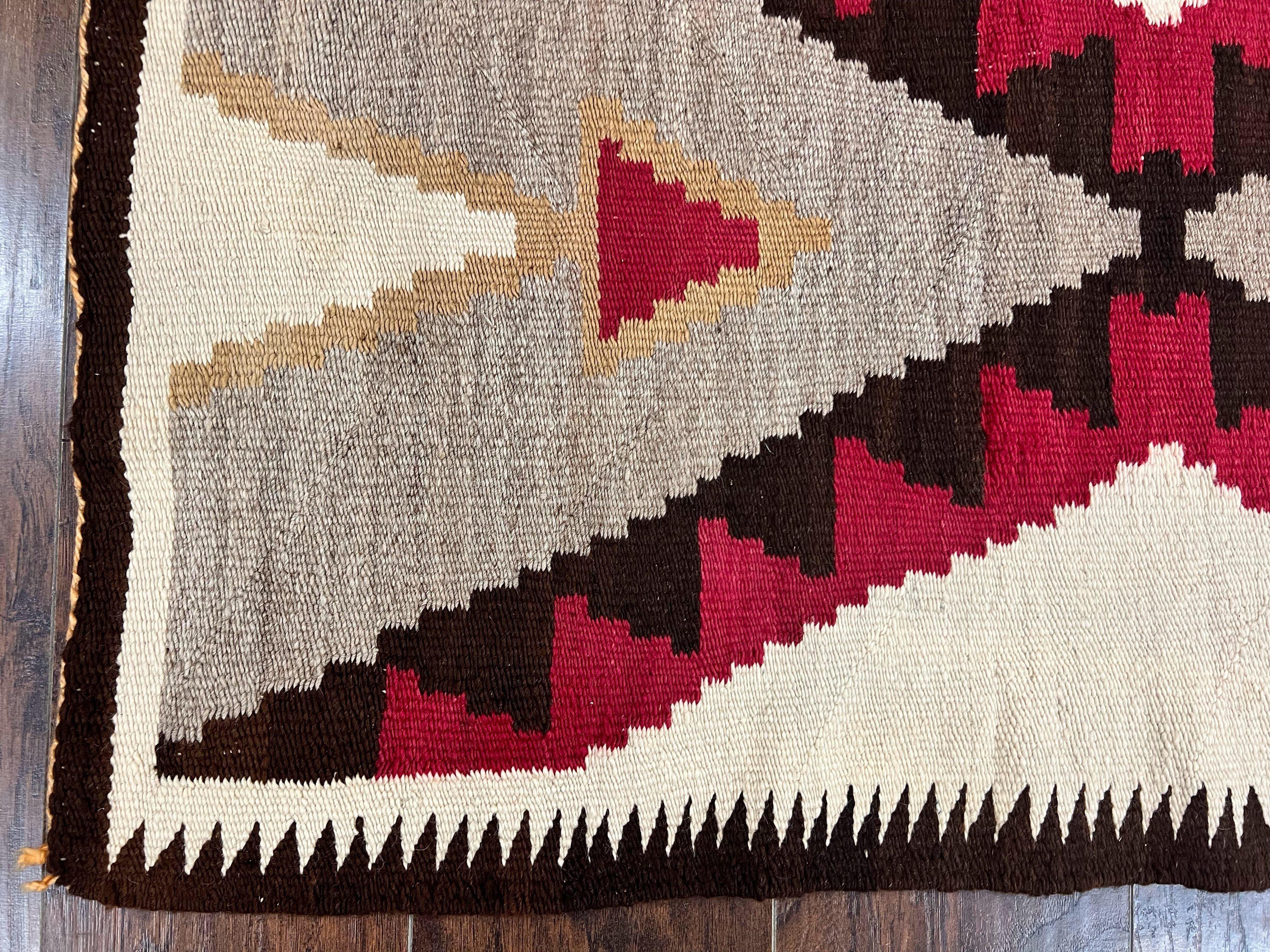 Antique Navajo Rug 2x4, Collectible Native American Wool Handmade Rug, Ivory Black Red Gray, Vintage Navajo Textile - Jewel Rugs