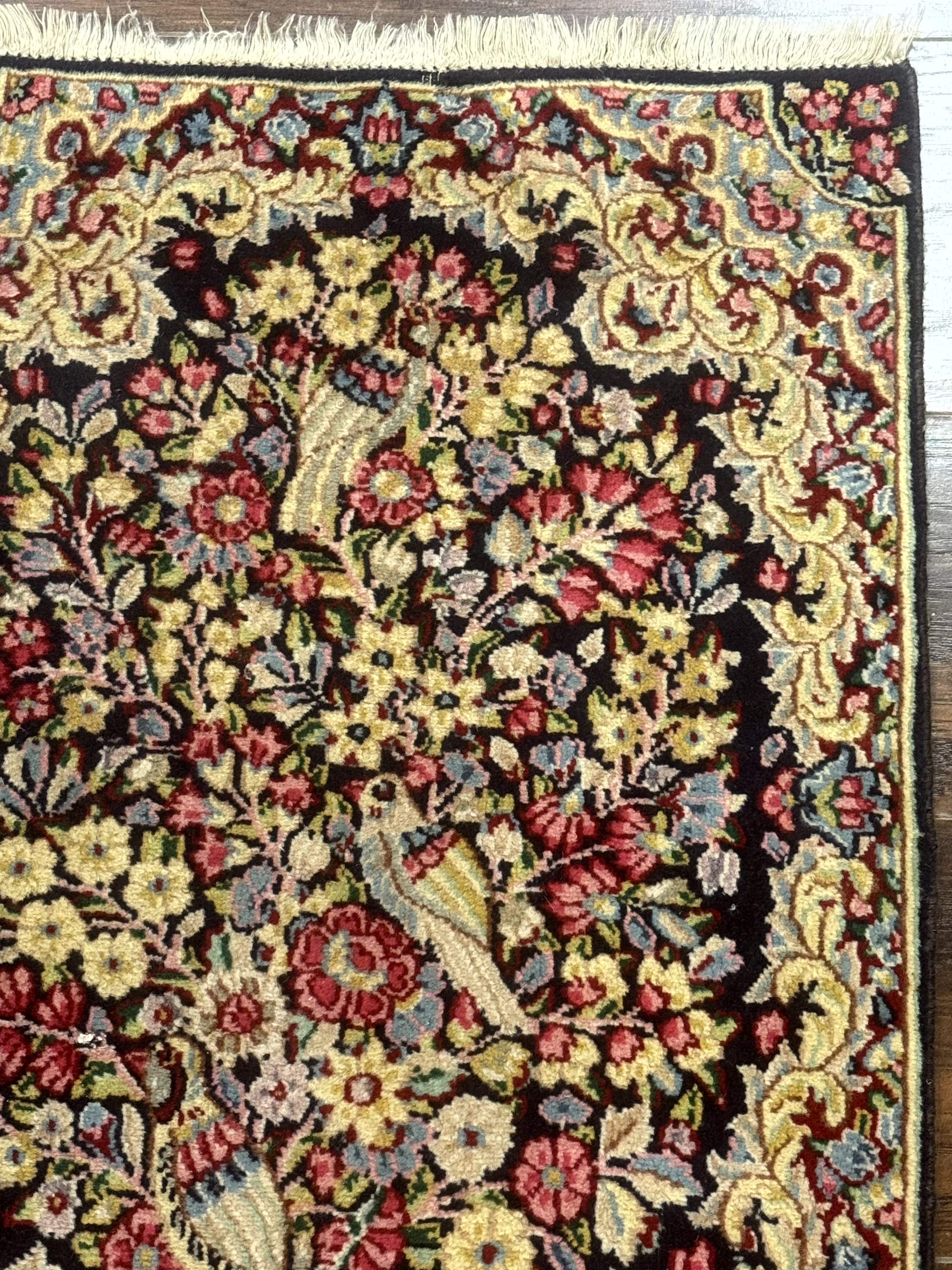 Persian Kerman Double Bag Face Rug, Floral, Birds, Very Fine 225 KPSI, Wool Handmade - Jewel Rugs