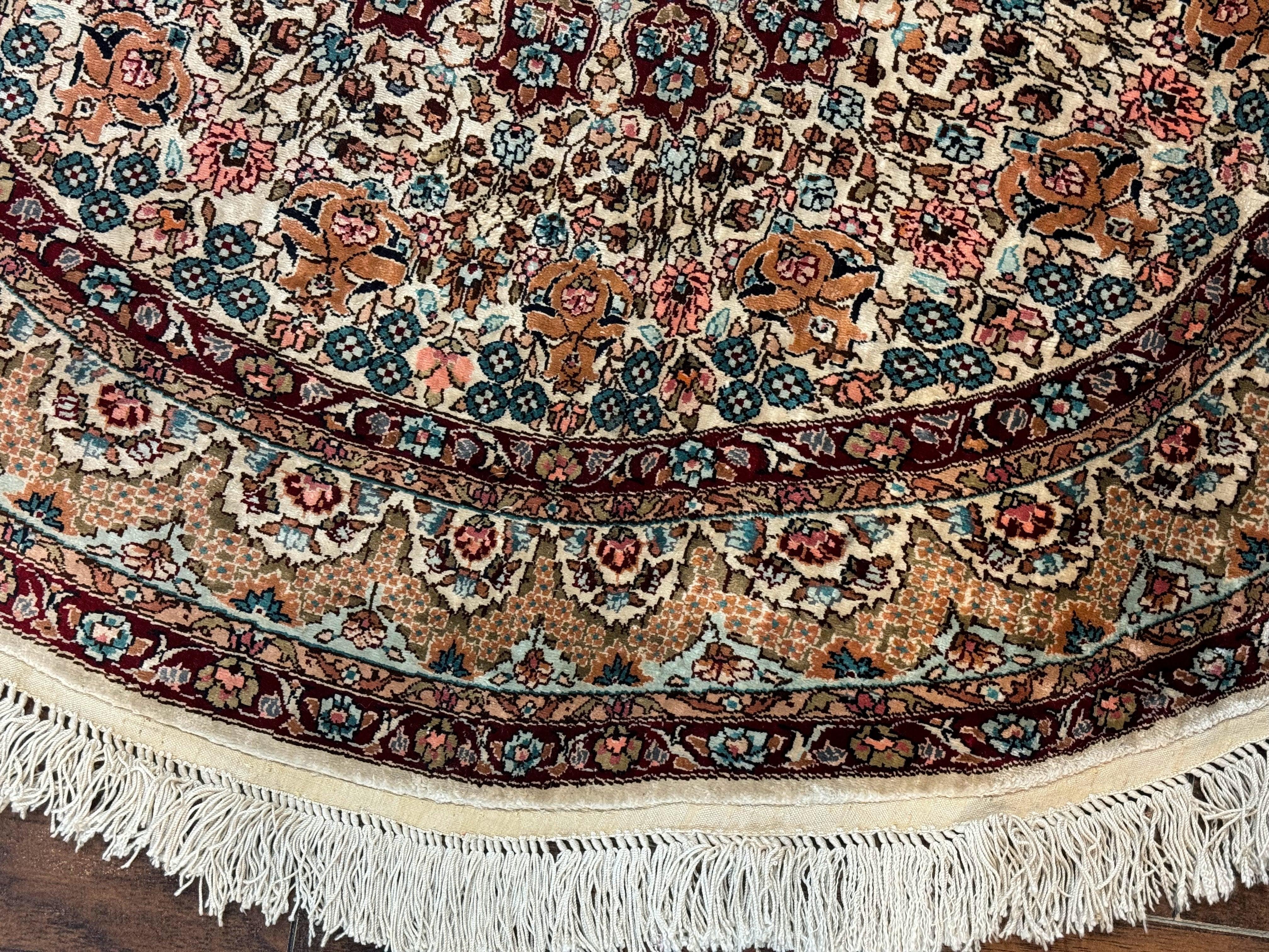 Round Silk Rug 3x3, Extremely Fine 580 KSPI, Sino Persian Round Handmade Carpet, Silk on Silk - Jewel Rugs