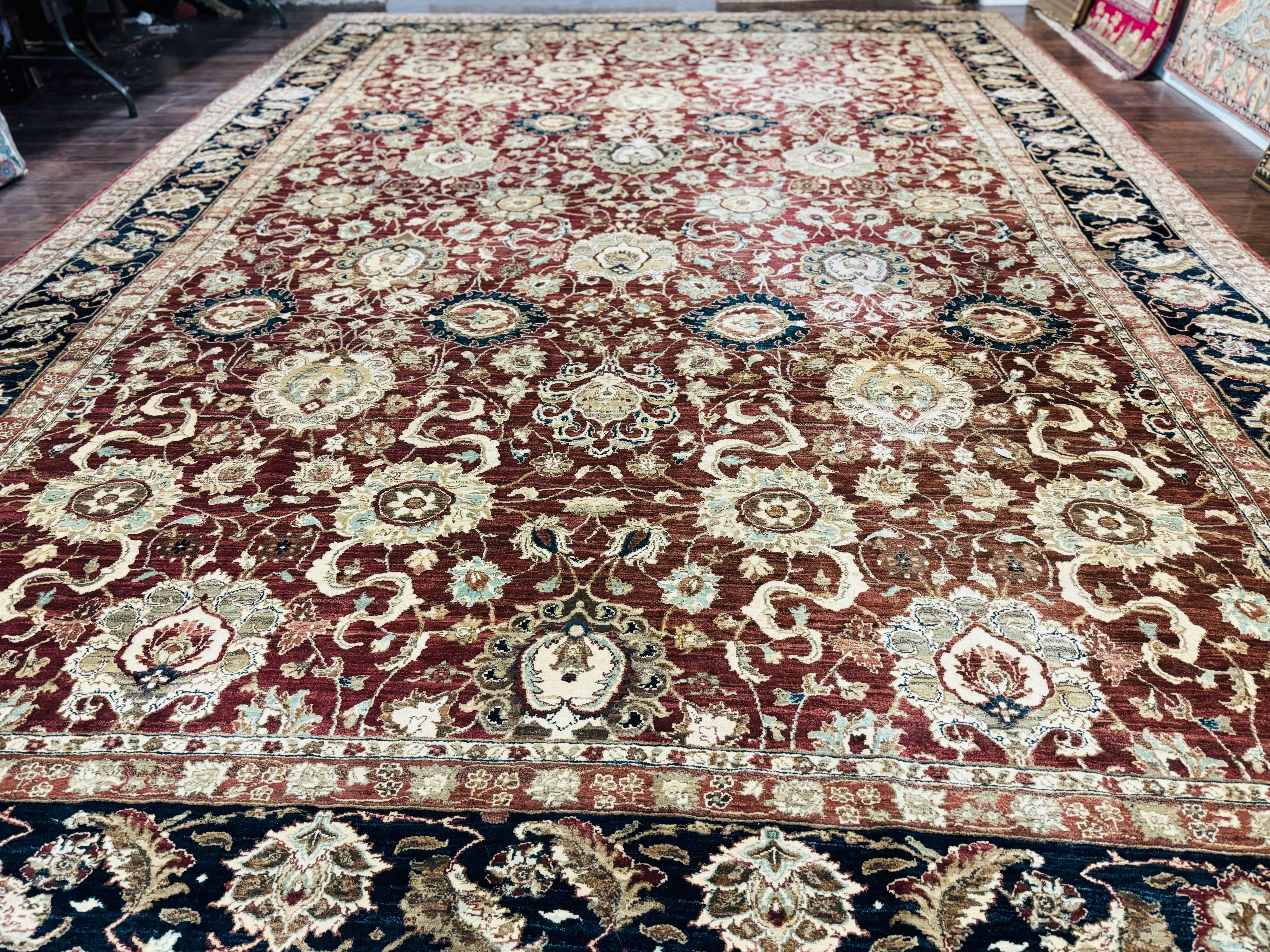 Palace Sized Indian Agra Rug 12x17, Wool Handmade Floral Allover Carpet - Jewel Rugs