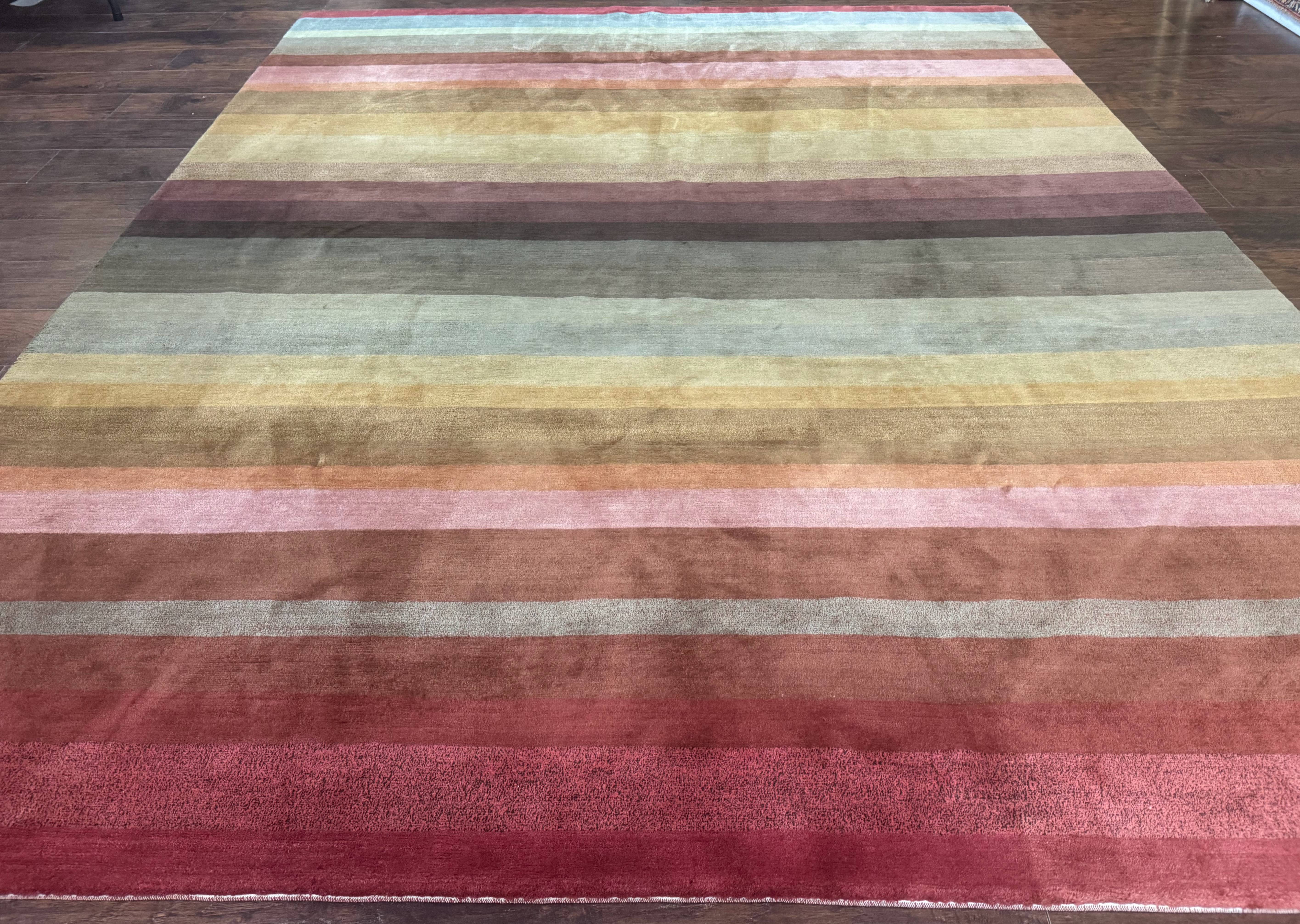 Modern Persian Gabbeh Rug 8x10, Multicolor Stripes, Soft Thick Wool Pile - Jewel Rugs