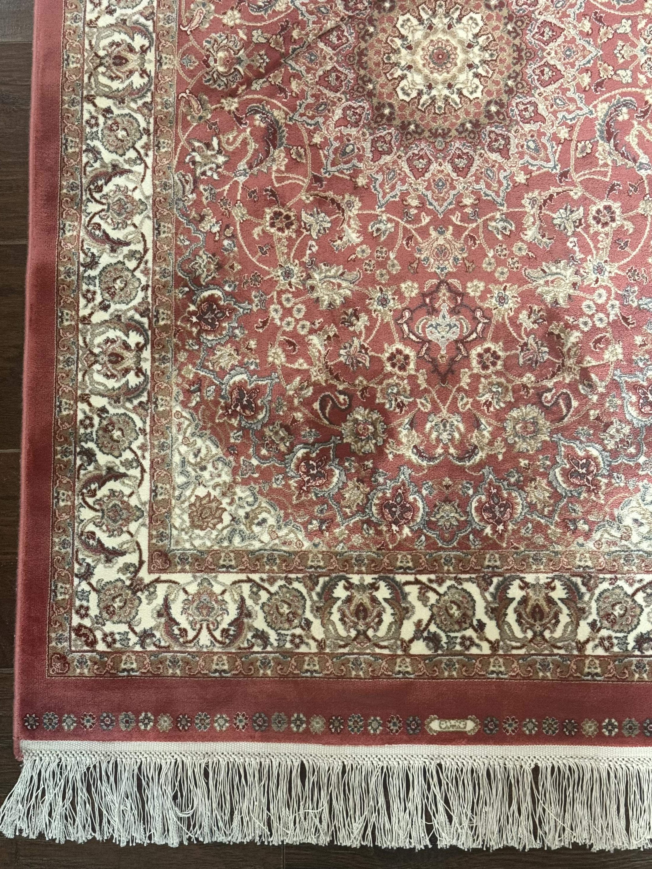 Turkish Silk Rug 2.6 x 4, Medallion, Pink and Ivory, Fine, Bamboo Silk - Jewel Rugs