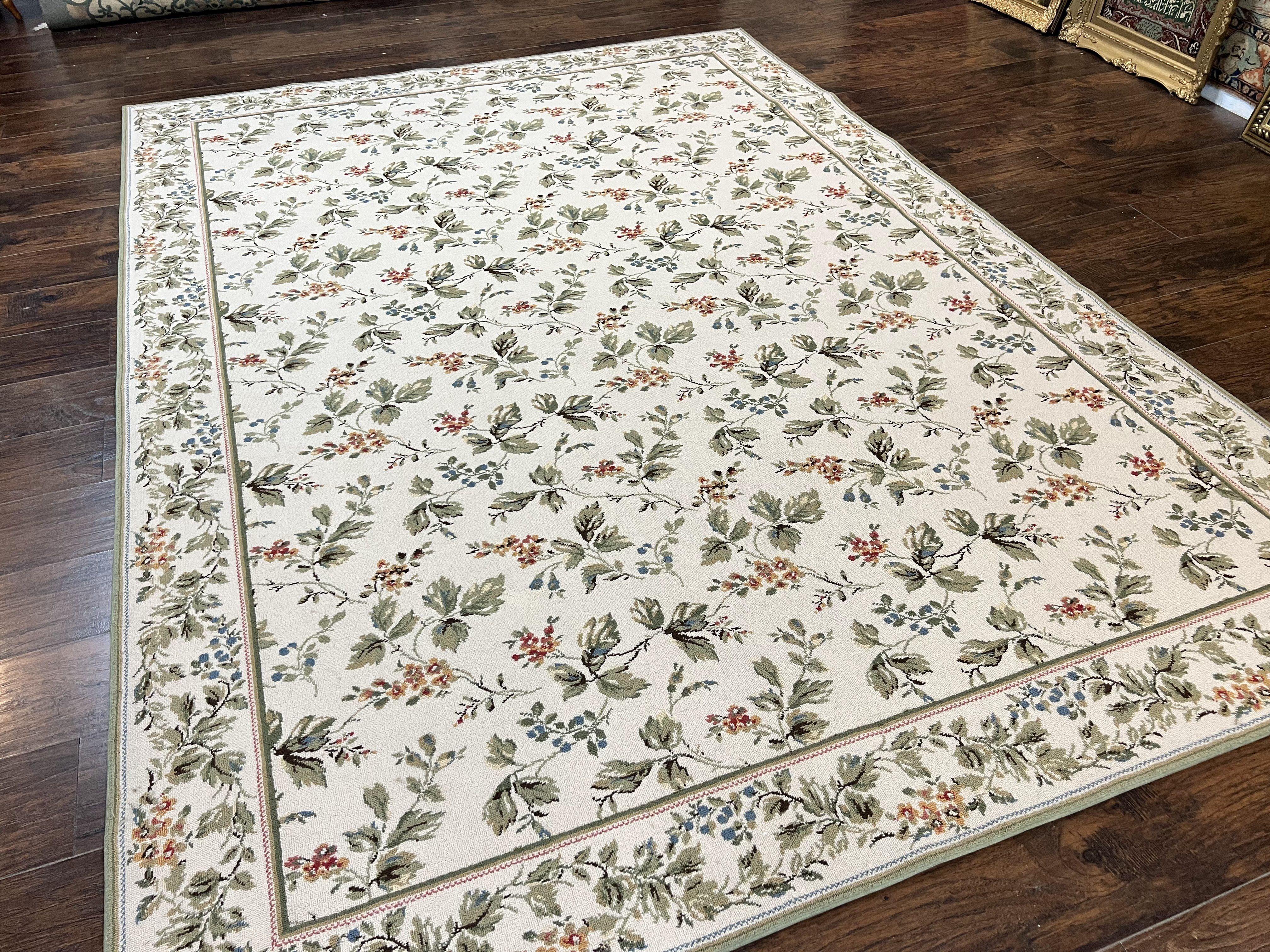 Vintage Stark Carpet 7x10, Ivory and Green, European Aubusson Design, Allover Pattern, Stark Rug - Jewel Rugs
