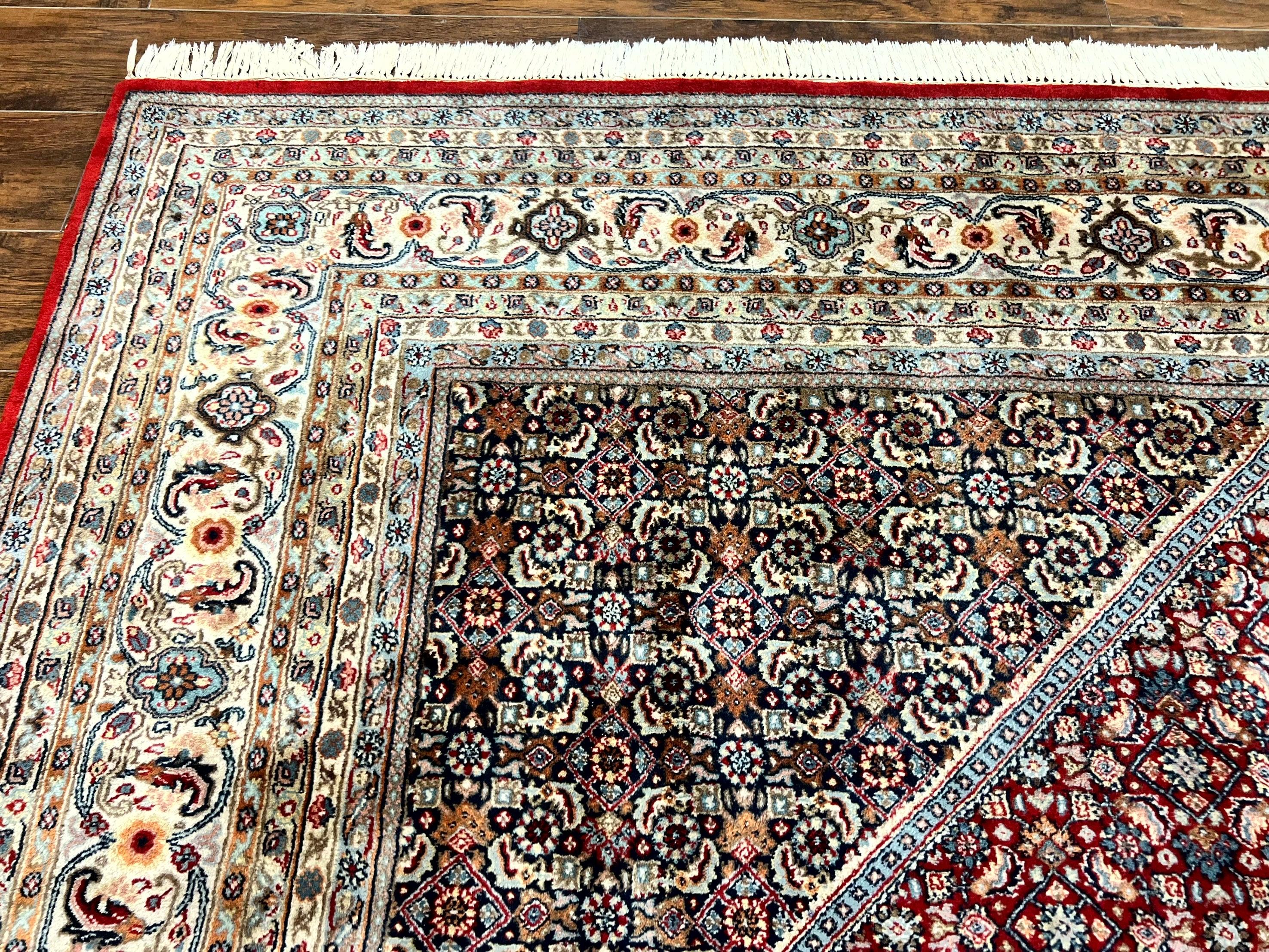 Square Indo Persian Bidjar Rug 10x10, Red, Handmade Vintage Wool Carpet - Jewel Rugs