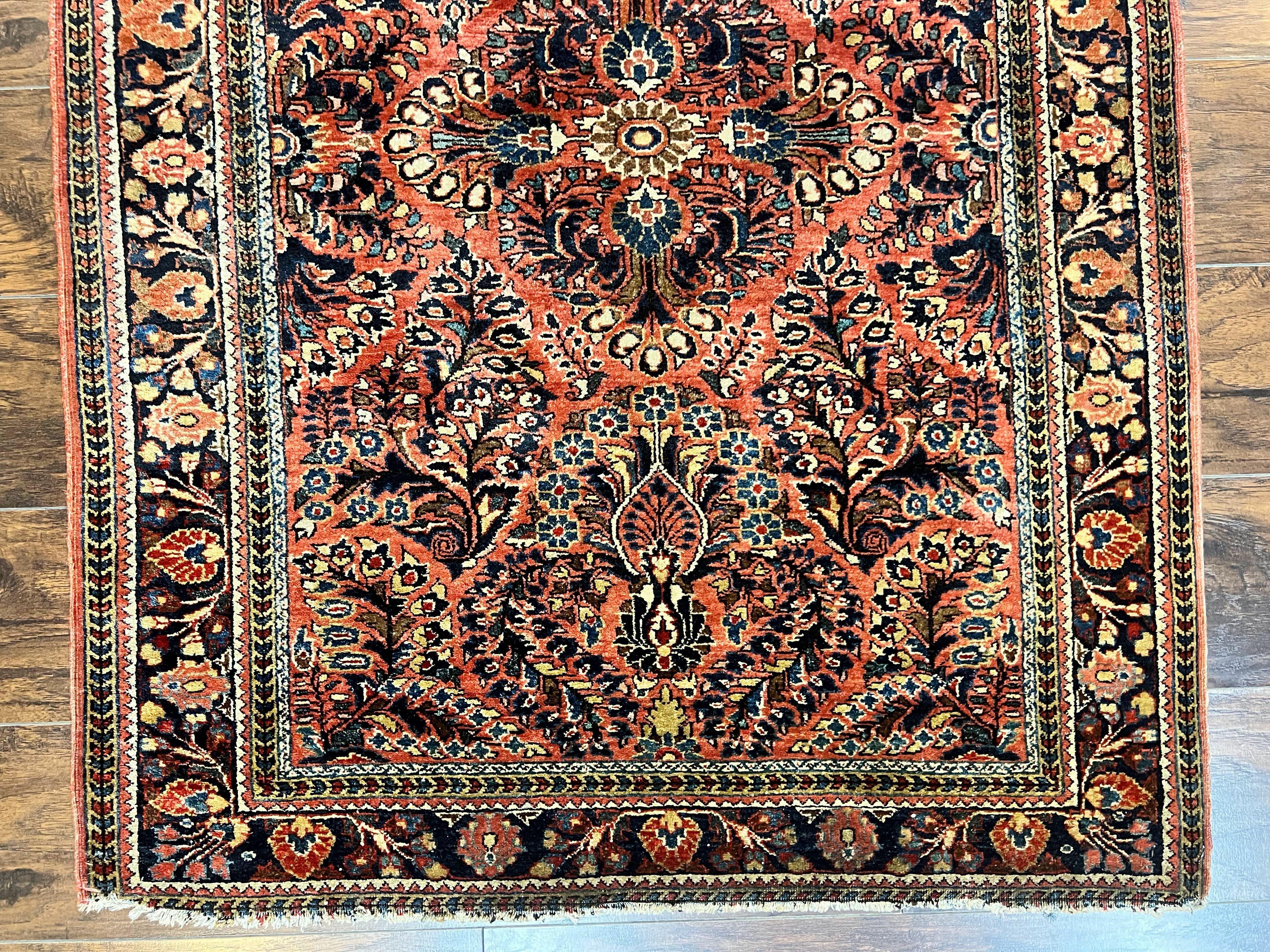 Antique Persian Sarouk Rug 3x5, Red Floral 1920s Handmade Small Wool Carpet - Jewel Rugs