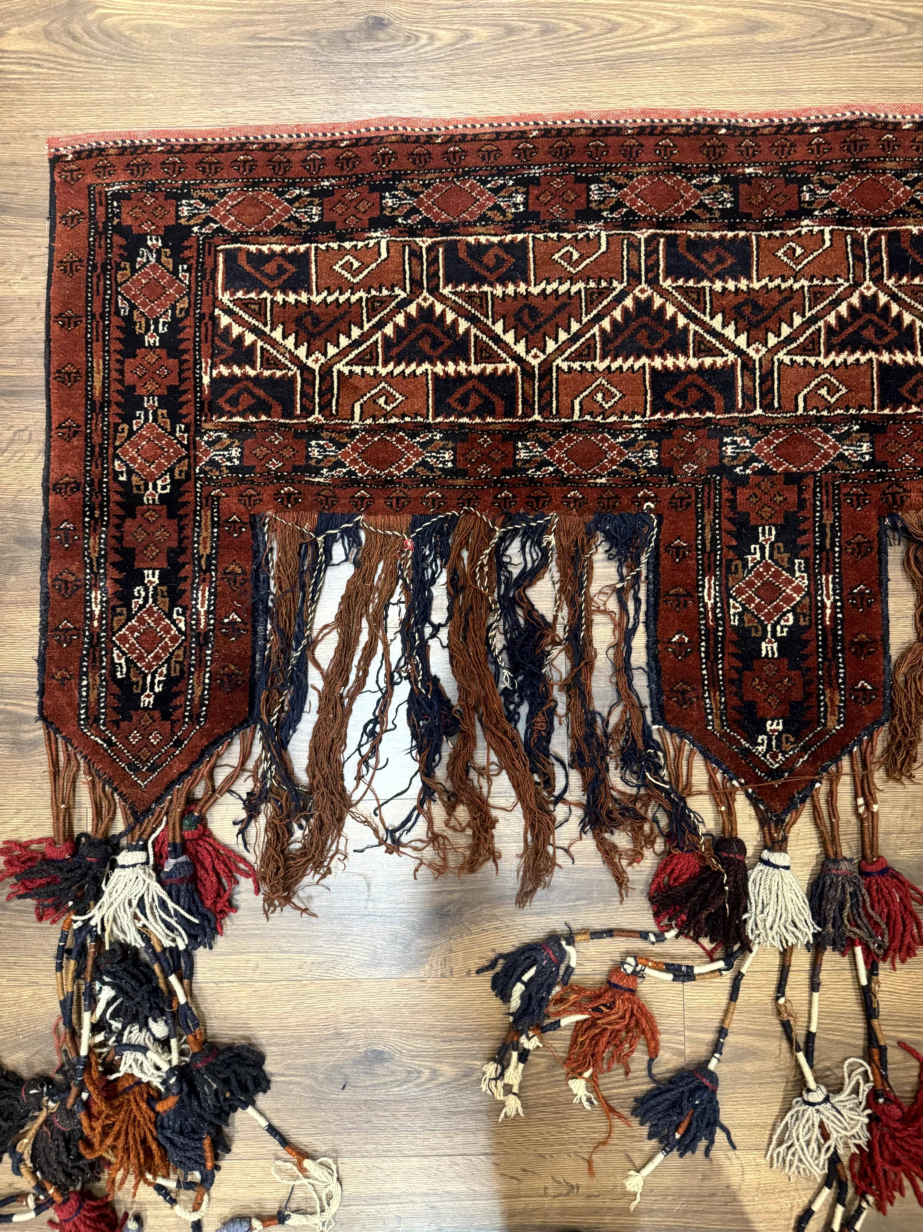 Antique Afghan Beshir Tent Header Textile Rug, Tribal Collectible, Wool - Jewel Rugs