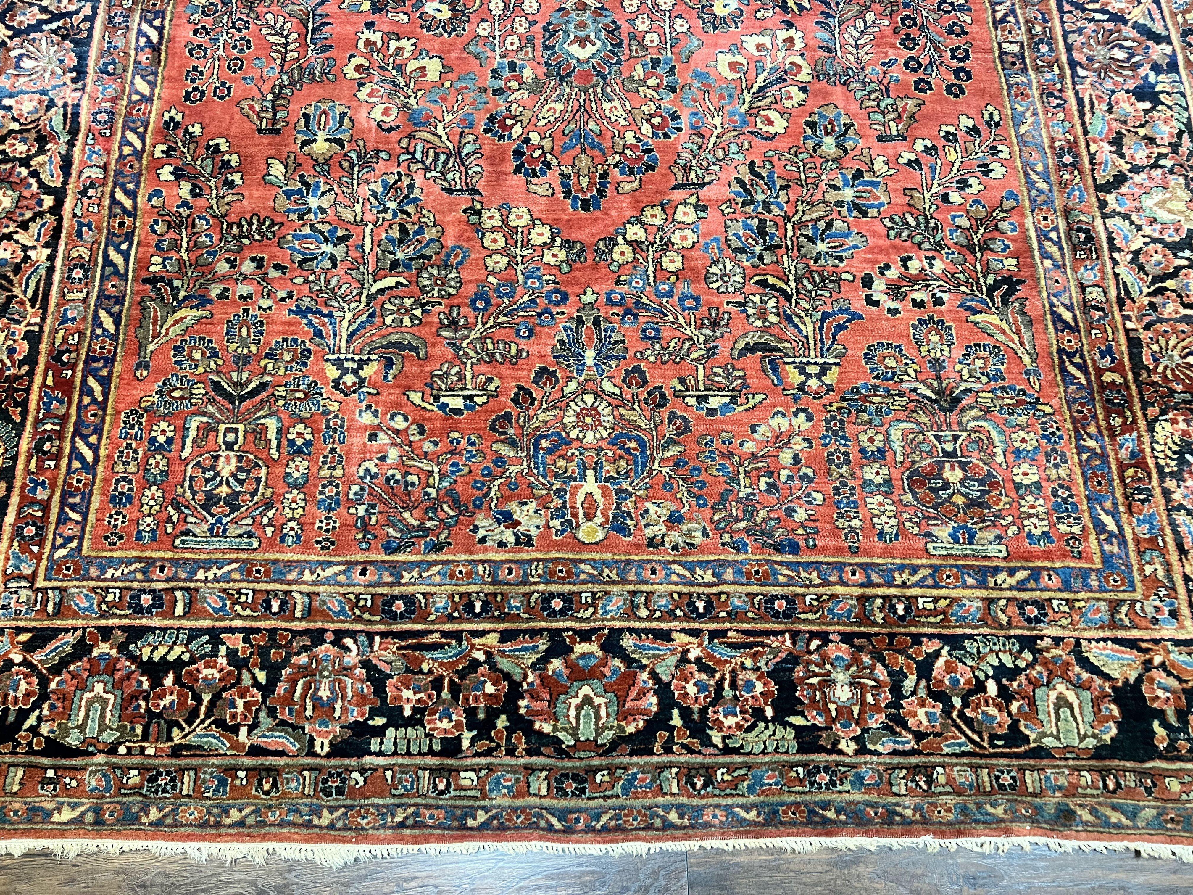 Antique Persian Sarouk Rug 9x11, Red Floral Allover, Rare 1920s Wool Carpet - Jewel Rugs