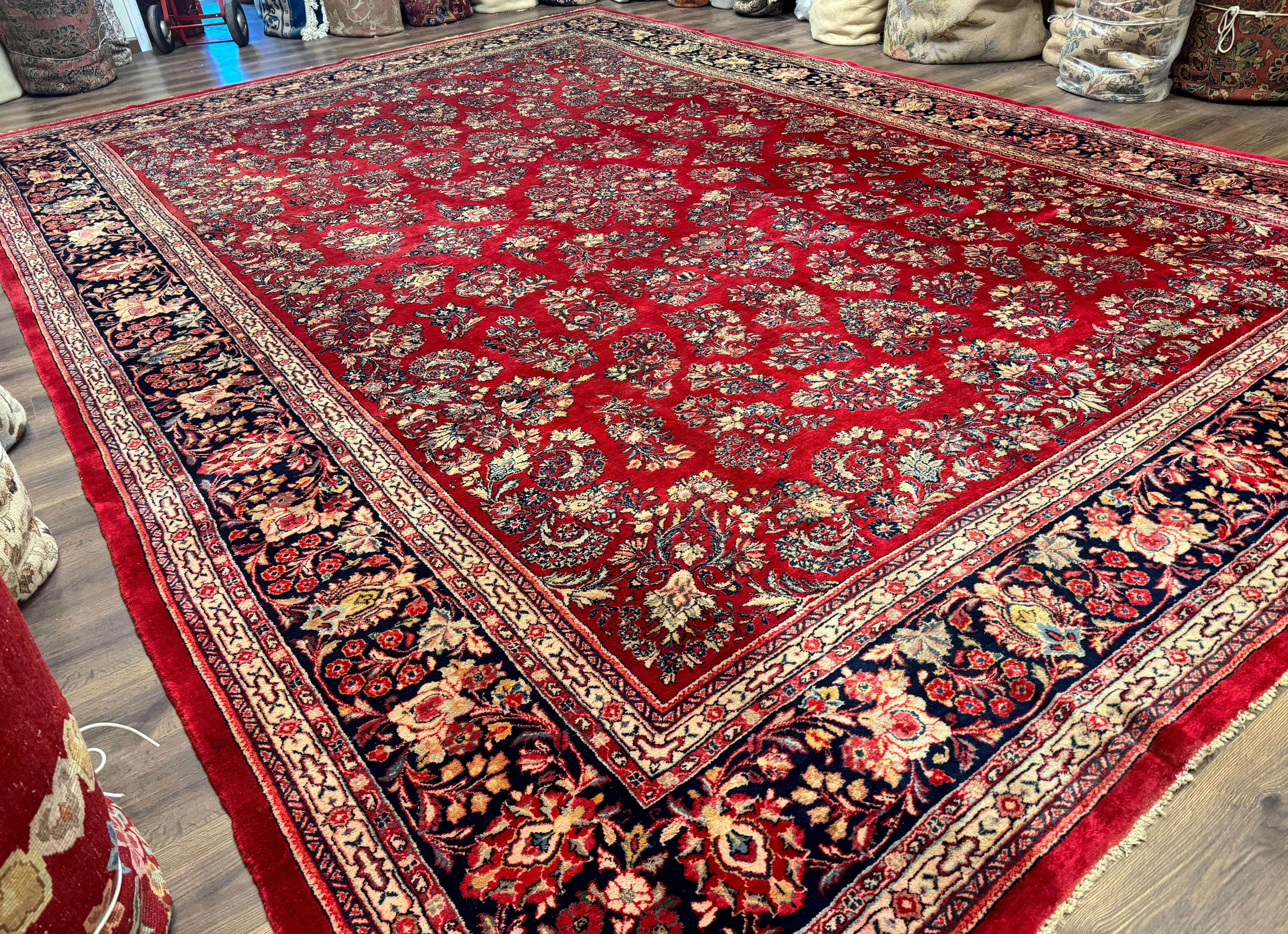 Large Persian Sarouk Rug 12x16, Palace Sized Antique Persian Carpet, Red, Allover Pattern, Handmade Wool Rug - Jewel Rugs