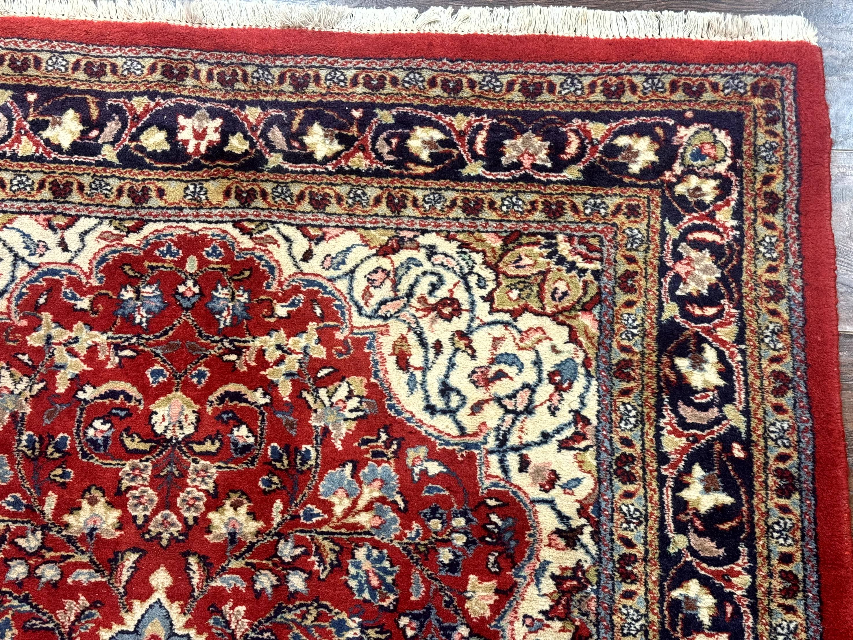 Persian Sarouk Rug 4x7, Red Navy Blue Vintage Wool Medallion Carpet - Jewel Rugs