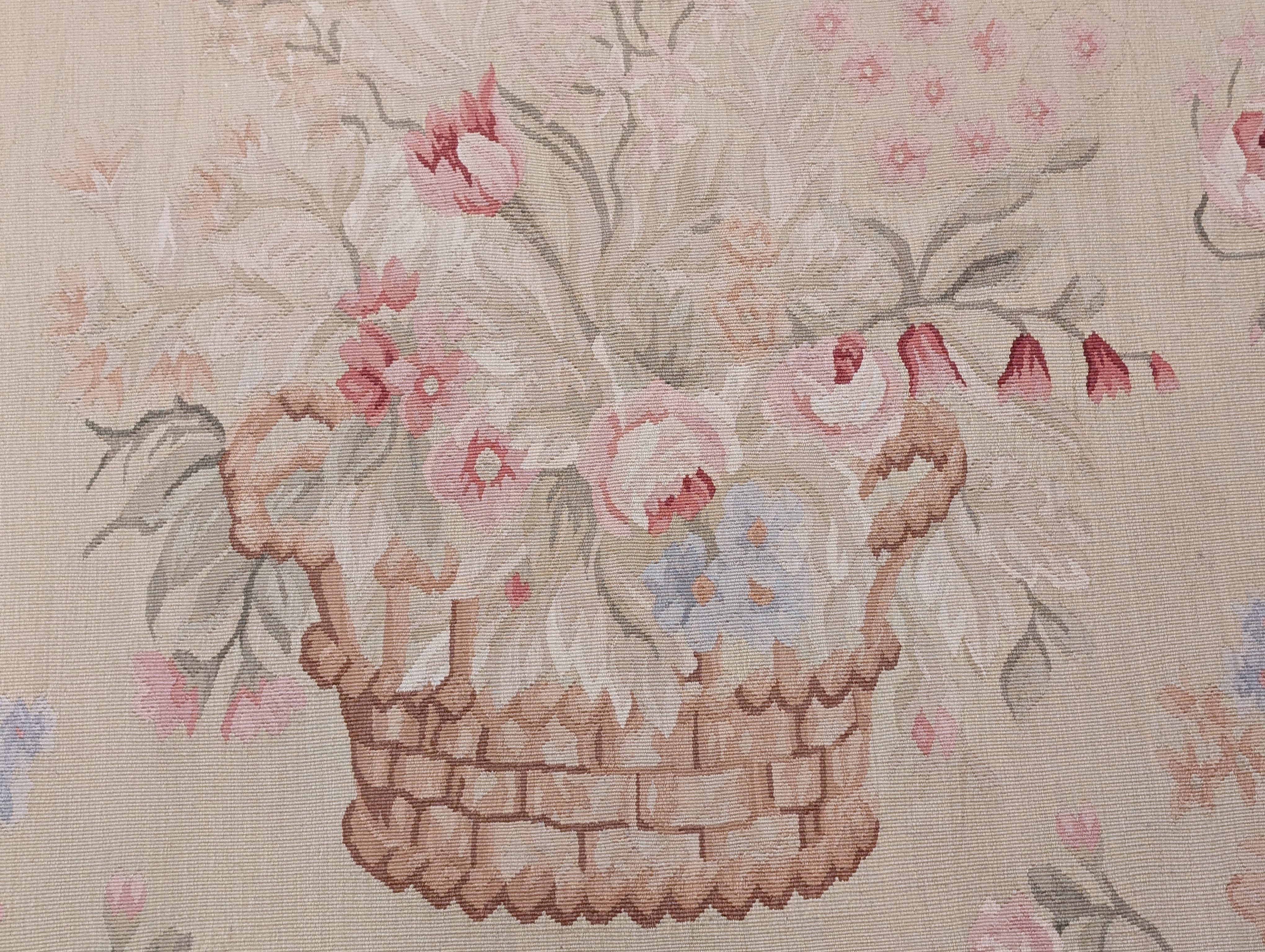 Square Aubusson Rug 4.8 x 5, French Vintage Floral European Wool Carpet - Jewel Rugs