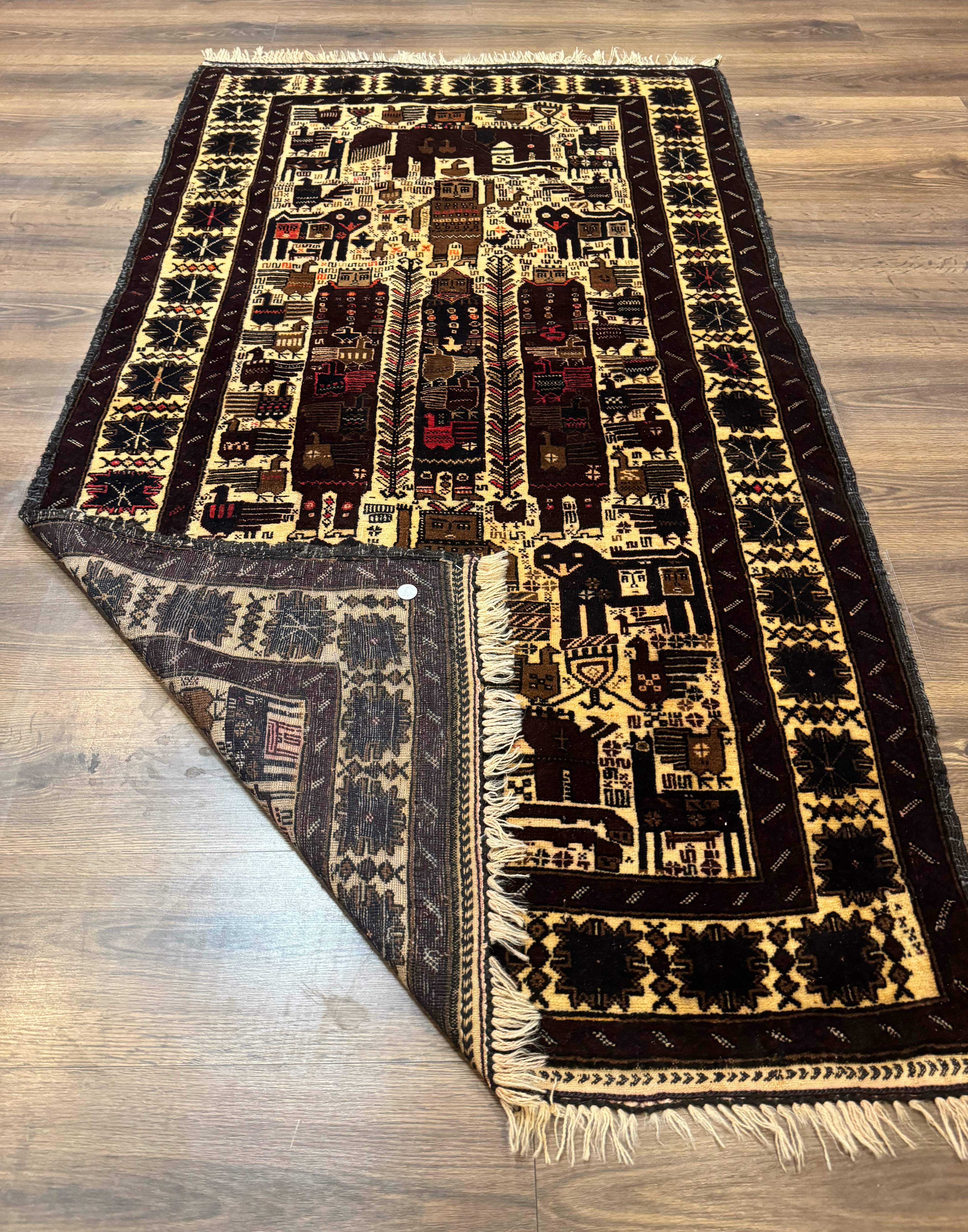 Persian Baluch Tribal Rug 4x6, Human and Bird Pictorials, Vintage, Wool, Collectible - Jewel Rugs