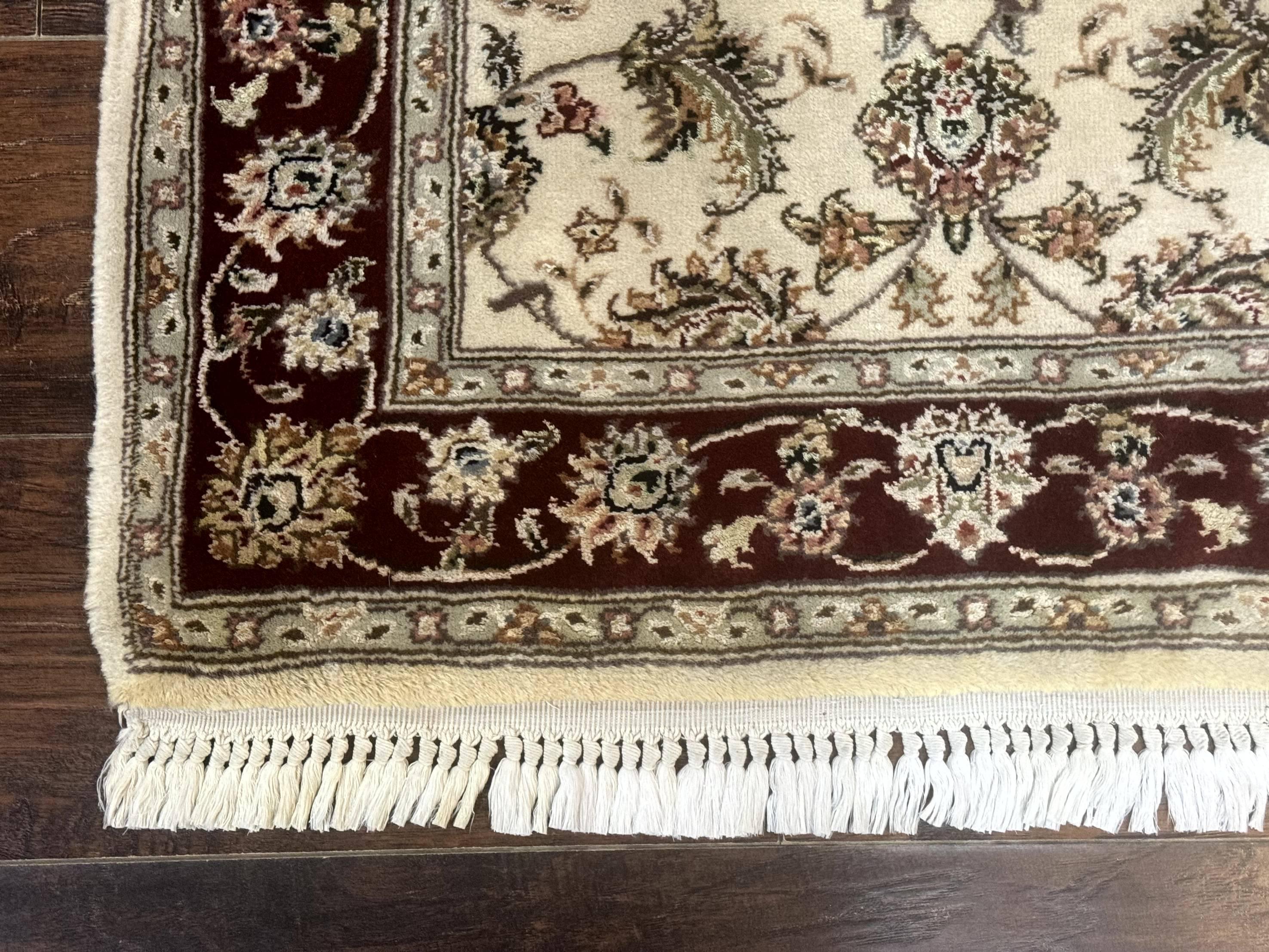 Pak Persian Runner Rug 2.8 x 8, Handmade Vintage Carpet, Beige and Maroon, Wool and Silk Highlights - Jewel Rugs