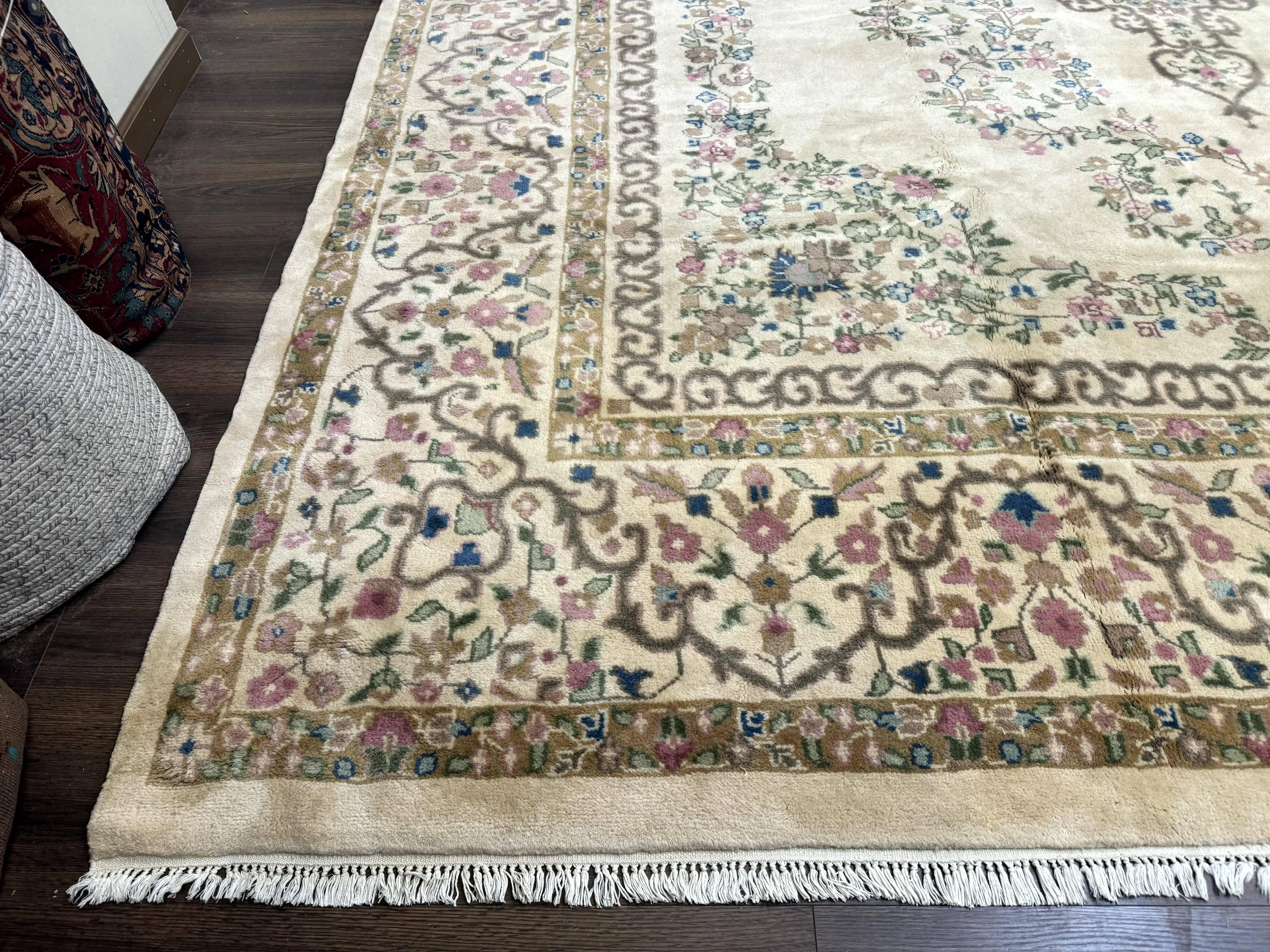 Indo Persian Rug 12x15, Palace Sized Carpet, Oversized Wool Handmade Rug, Kerman Rug, Semi Open Field, Pande Cameron Rug, Beige - Jewel Rugs