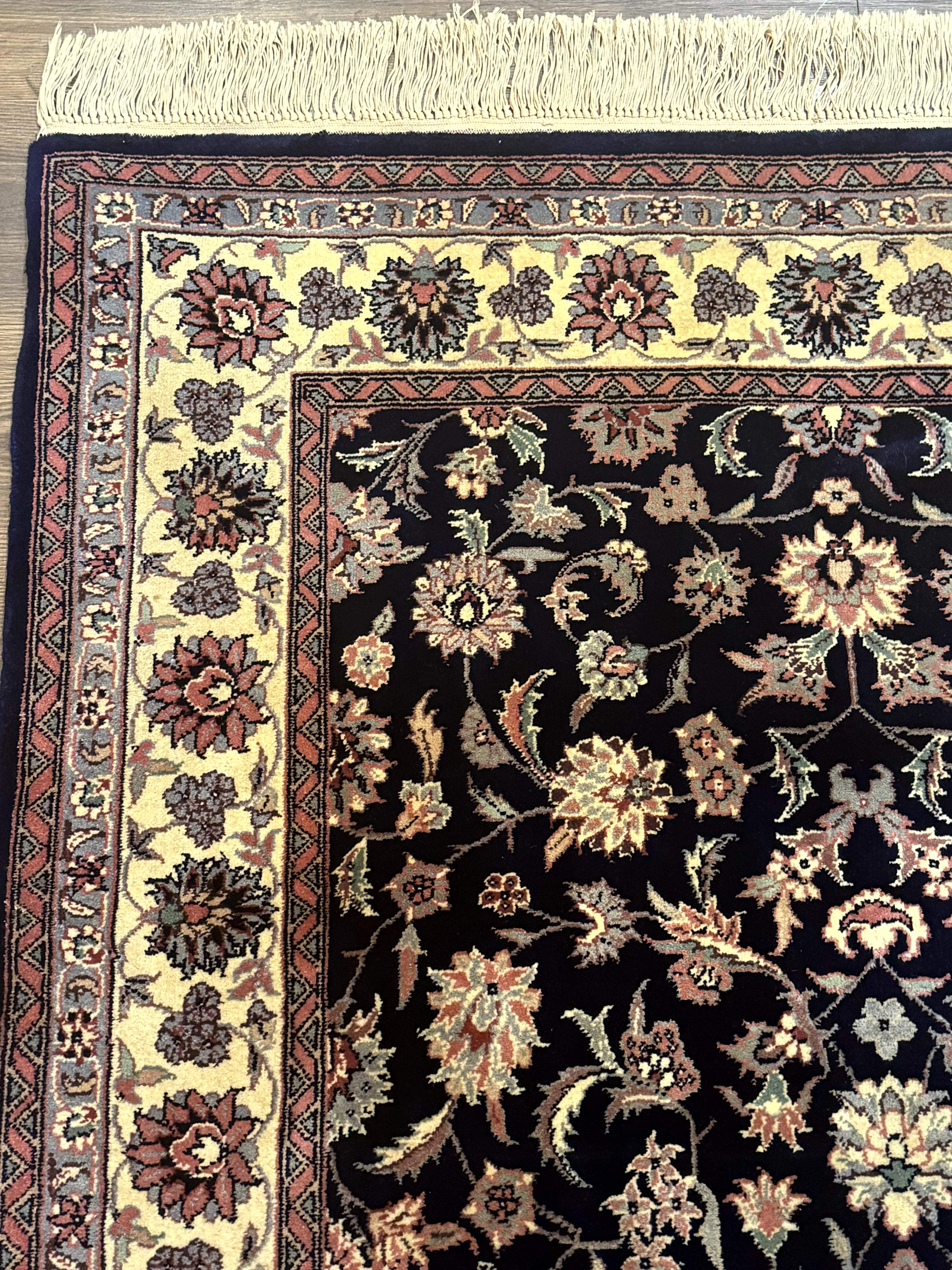 Sino Persian Rug 4x6, Navy Blue and Cream, Floral Allover Oriental Carpet - Jewel Rugs