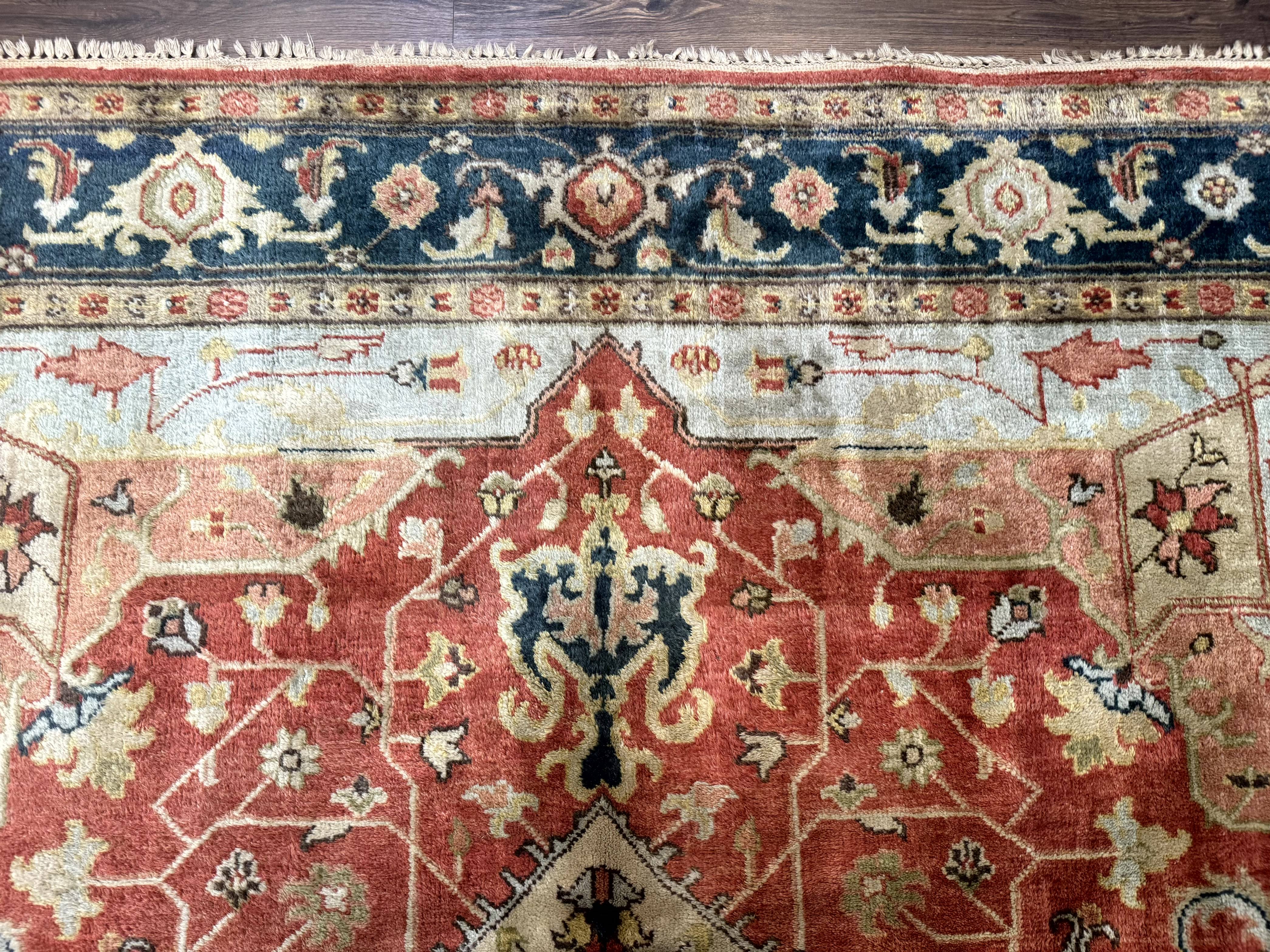 Indo Persian Heriz Rug 8x10, Terracotta, Geometric Serapi Carpet - Jewel Rugs