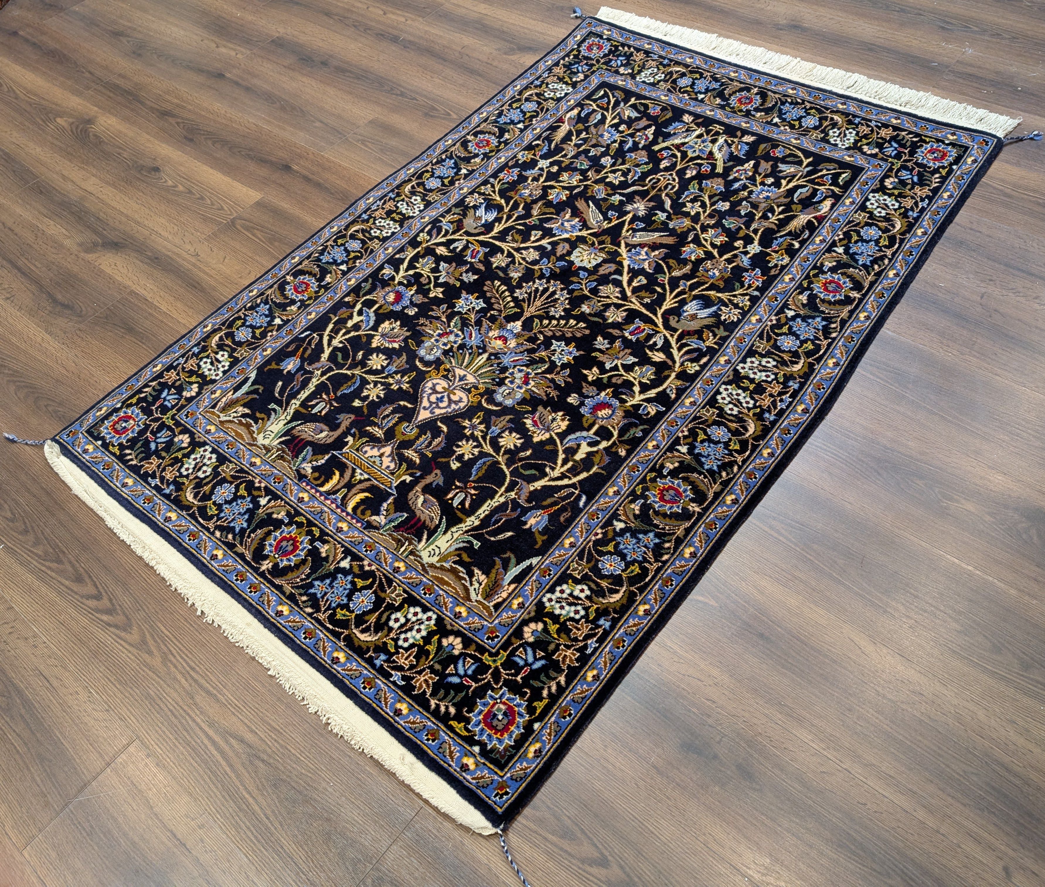 Persian Kashan Tree of Life Rug 4x6, Navy Blue, Birds & Animal Pictorials - Jewel Rugs