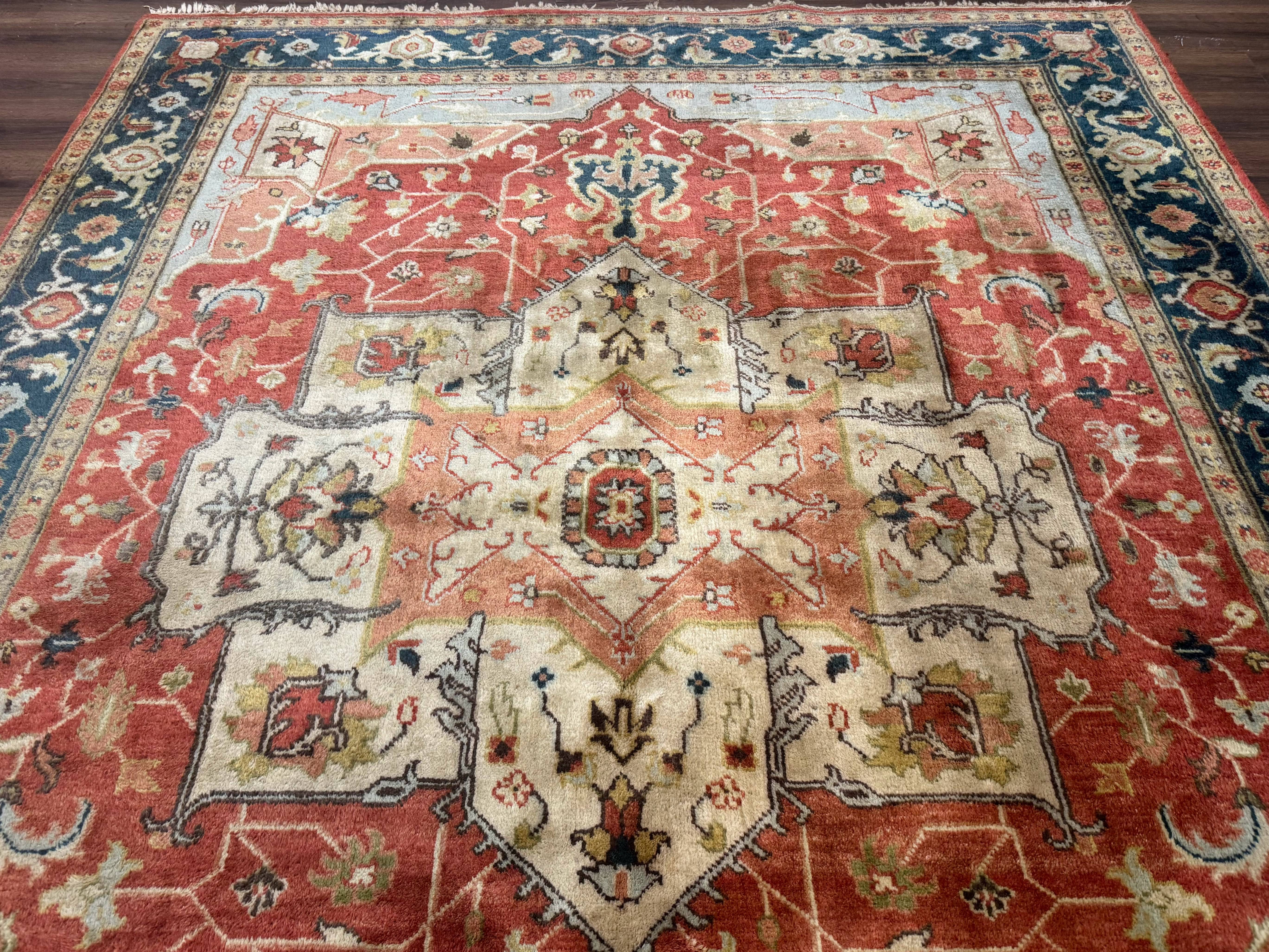 Indo Persian Heriz Rug 8x10, Terracotta, Geometric Serapi Carpet - Jewel Rugs